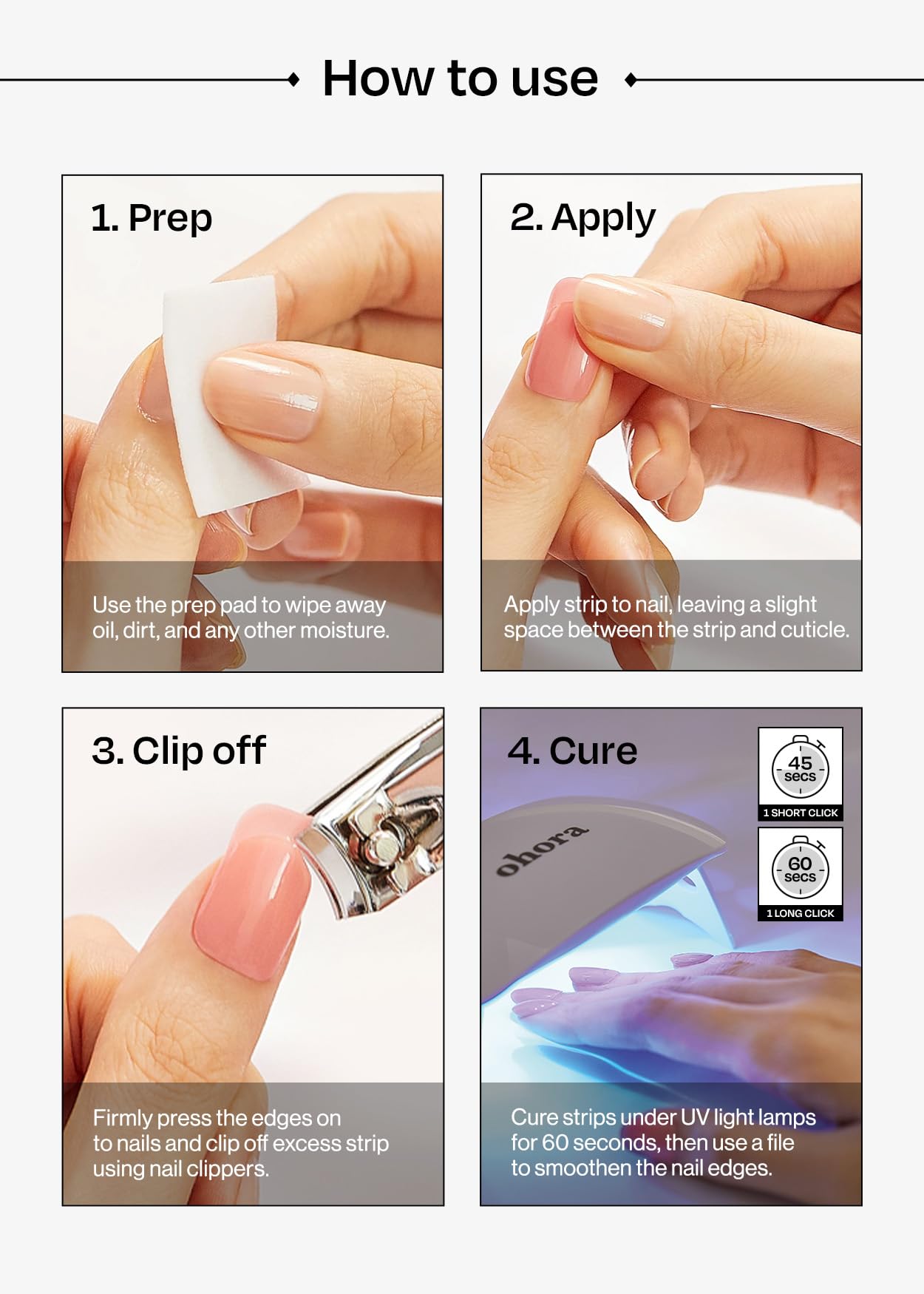 ohora Semi Cured Gel Nail Strips (N Pink Chrome) - Pink, Chrome, Works with Any UV/LED Lamps, Salon-Quality, Long Lasting, Easy to Apply & Remove - Includes 2 Prep Pads, Nail File & Wooden Stick
