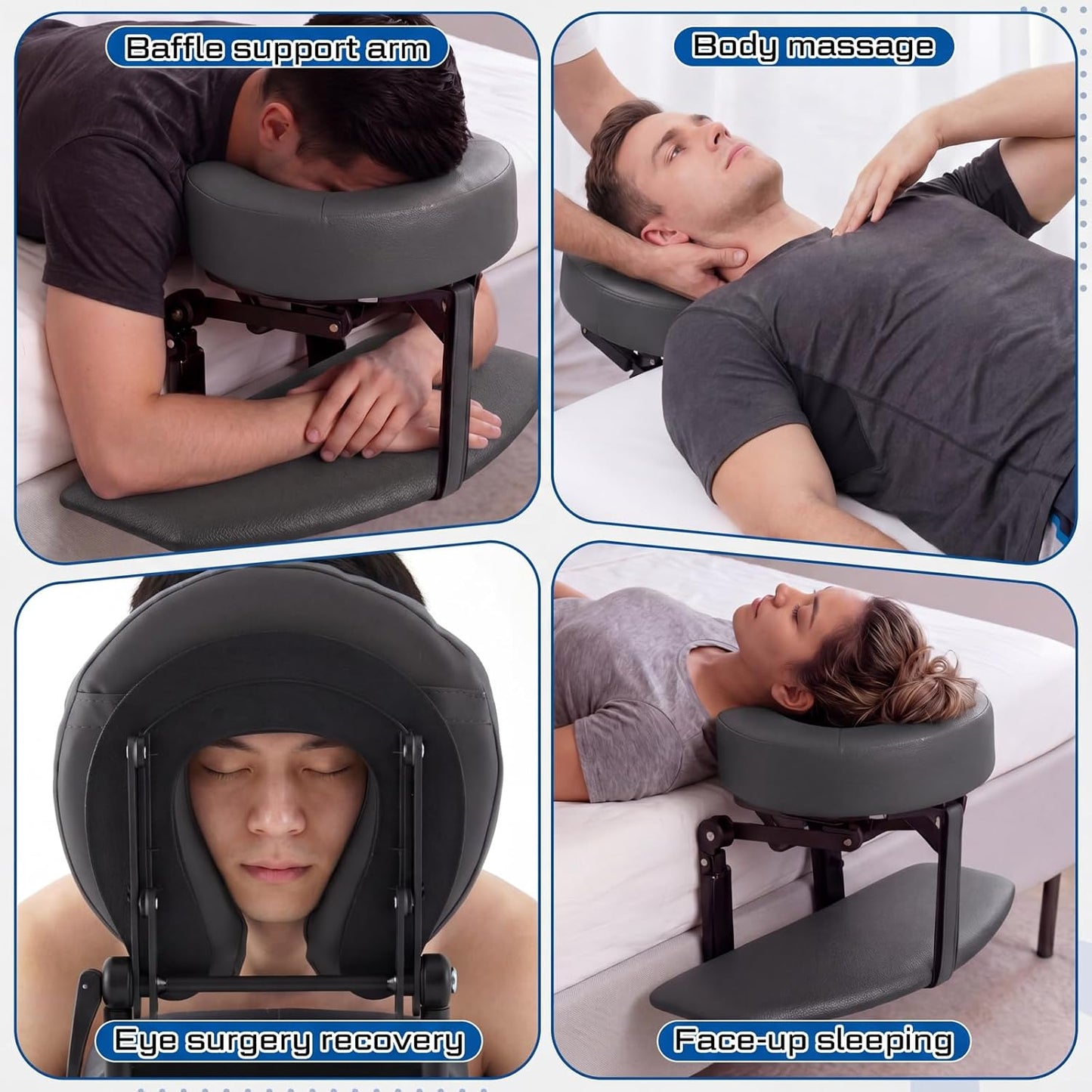 Adjustable Massage Headrest for Bed - Portable Face Cradle with Soft Cushion | Grey Color for Home Spa & Relaxation