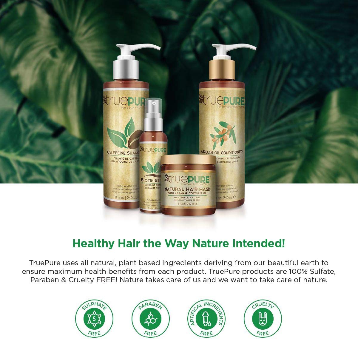TruePure Argan Oil Conditioner With ArganPure Complex - Natural, Unscented, Plant Based Hair Loss Prevention Formula Without Sulfates or Parabens For Healthy Hair Growth - 8oz