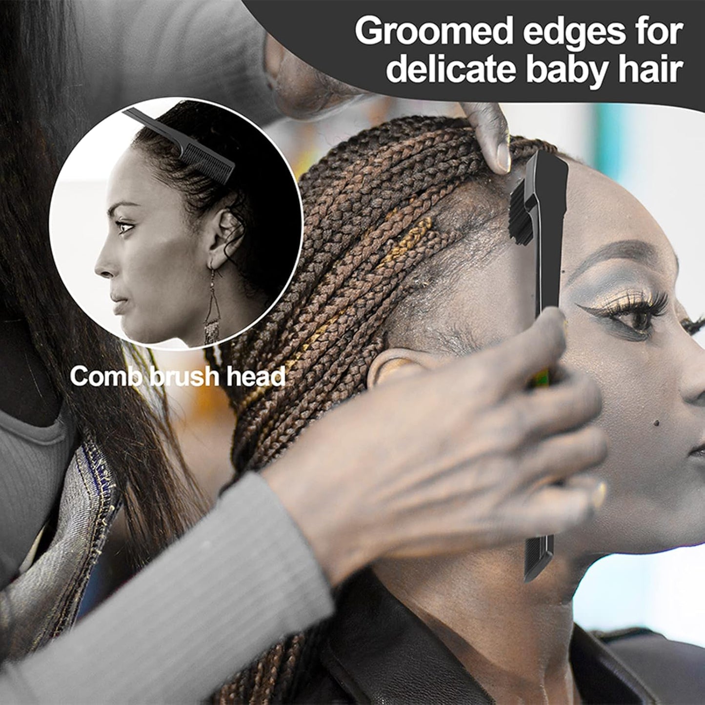 Slick Back Hair Brush Set - 3 Pcs Rat Tail Comb & Bristle Brush | Perfect for Kids & Toddlers' Sleek Ponytails & Edges