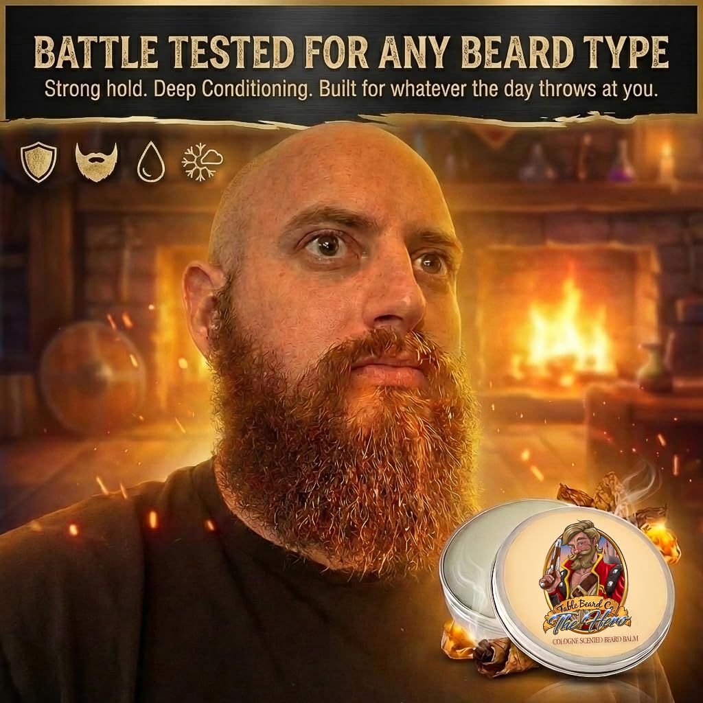 Fable Beard Co. Beard Balm - The Hero, Warm Tobacco, Light Cologne, & Mystical Amber, Natural Beard Balm for Men with Jojoba & Argan Oils, Beard Conditioner, Made in USA (2 Fl Oz)