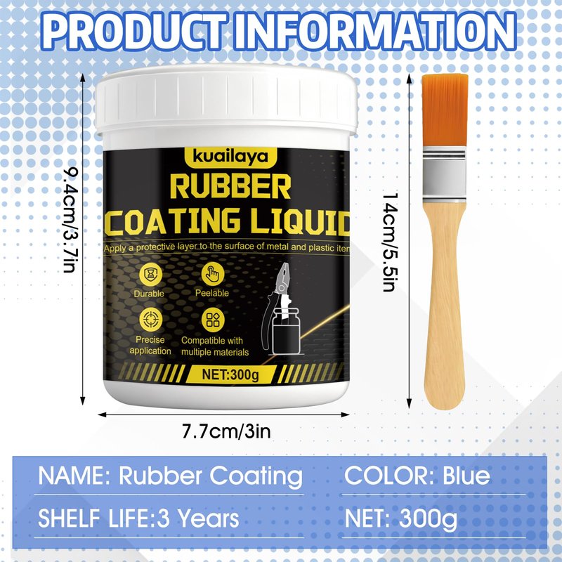 kuailaya Rubber Dip for Tools, Liquid Rubber Dip Tool Handle Dip Coating Effective Protection Slip Resistance Waterproof and Insulating Easy to Peel for Tool Protection, Creative DIY, Blue 300g