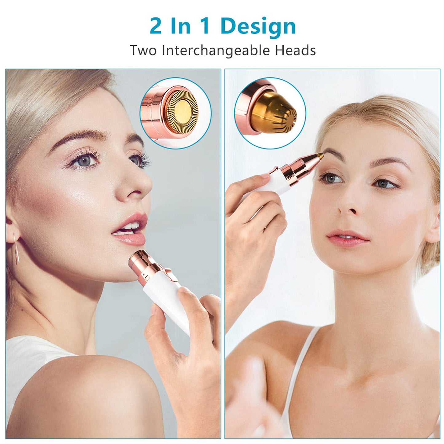 Facial Hair Remover for Women,Nose Hair Trimmer Rechargeable 2-1 Eyebrow Razor Portable Electric Shaver Painless Hair Remover Device for Face Nose Peach Fuzz Body Beard Lips Chin Female Hair Removal