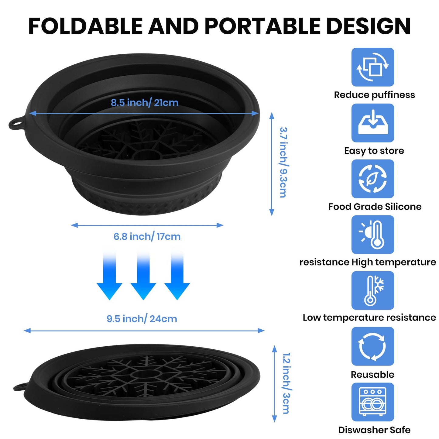 PETIMETI Ice Bowl for Face with Built-in Ice Tray, Foldable Silicone Face Bowl for Ice, Facial Ice Bath Bowl, Skin Tightening & Acne Relief, Portable Ice Face Bowl for Home Travel - Black