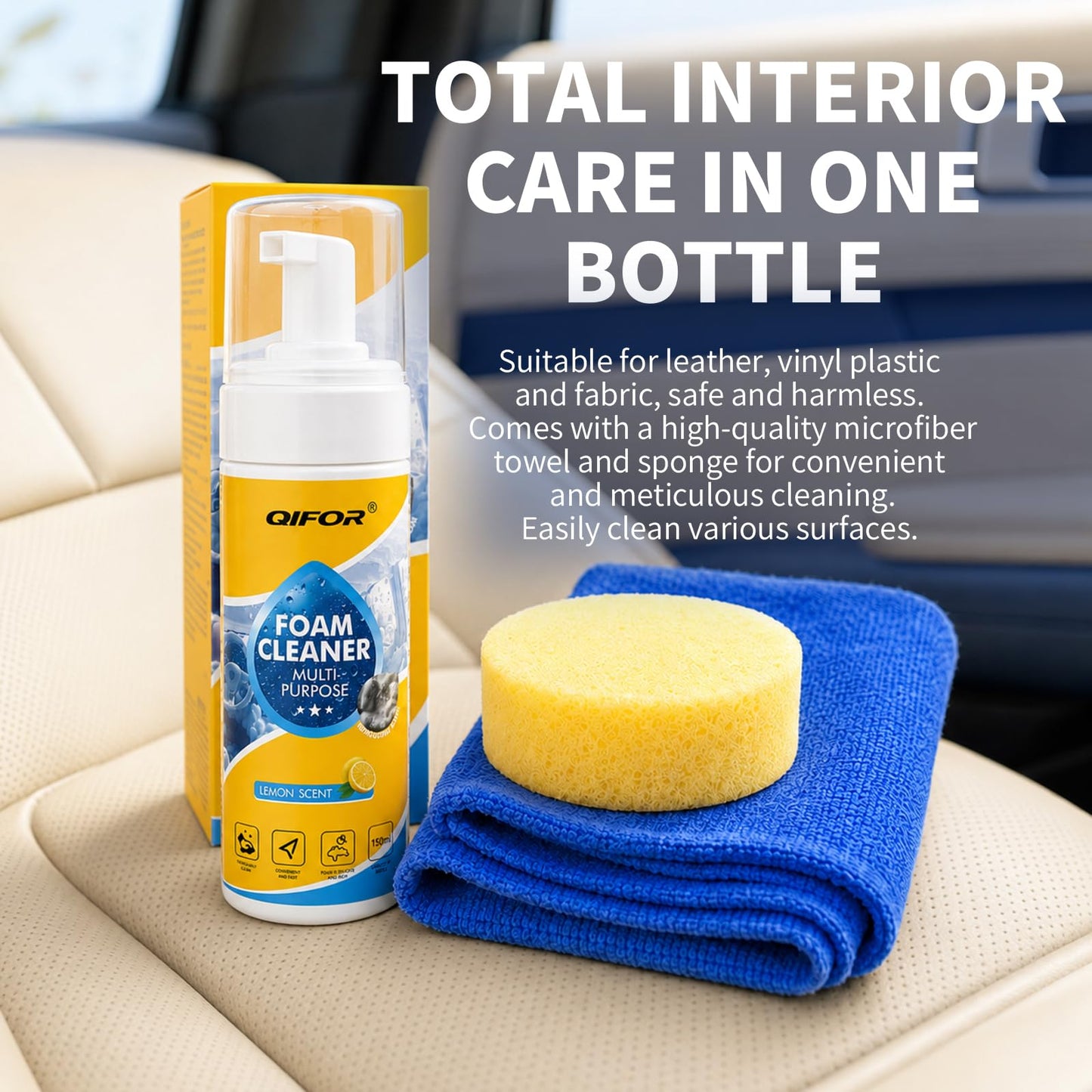 QIFOR Interior Cleaner,Effective Car Leather Car Seat Cleaner(1 PCS)