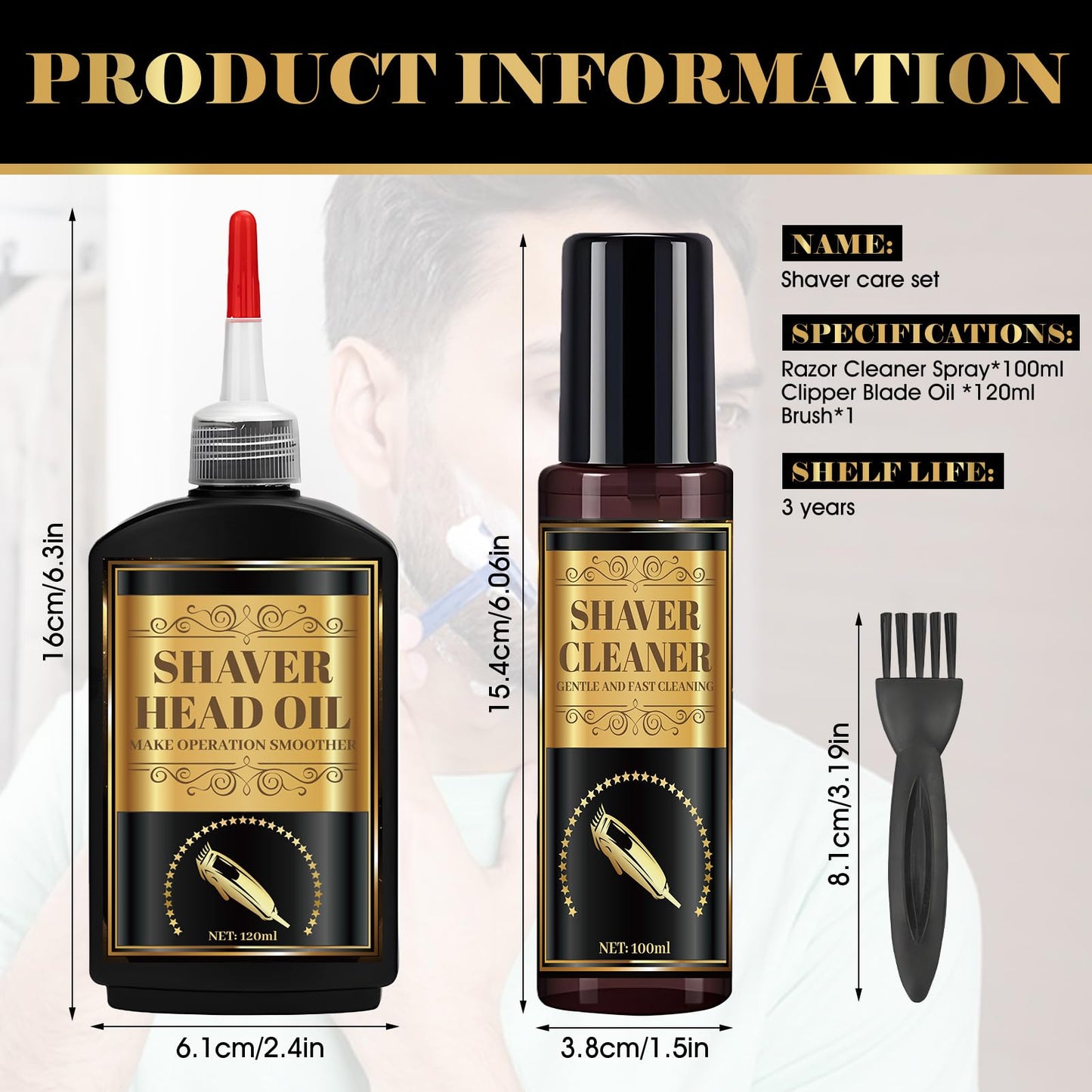 kuailaya Razor Cleaner and Electric Shaver Oil, Shaver Cleaning Solution Clipper Oil and Cleaner 2-In-1 Kit with Clean Brushes Deep Cleaning and Lubrication Extends Razor Life Works