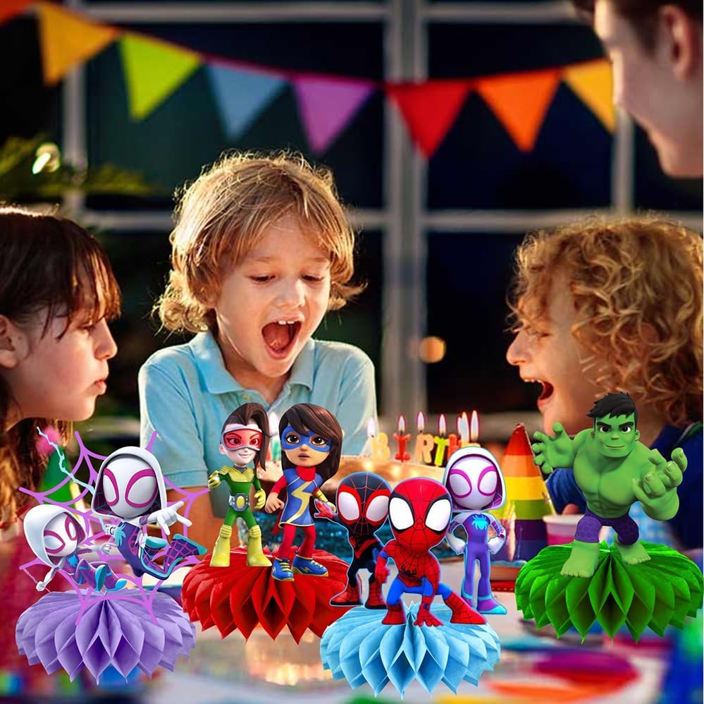 Spider Honeycomb Table Centerpiece - 8Pcs Cartoon Birthday Party Decorations for Kids