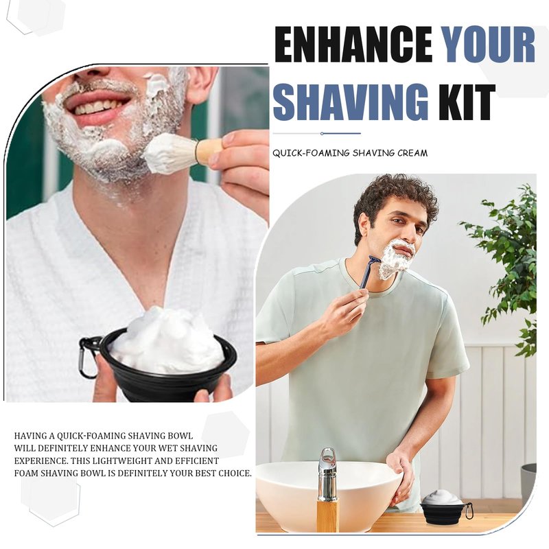 Foldable Shaving Bowl with Carabiner, Silicone Shave Mug for Men, Quick Lather Shaving Cream Bowl, Portable Travel Shaving Soap Bowl, Non-Slip Base, Lightweight Collapsible Design