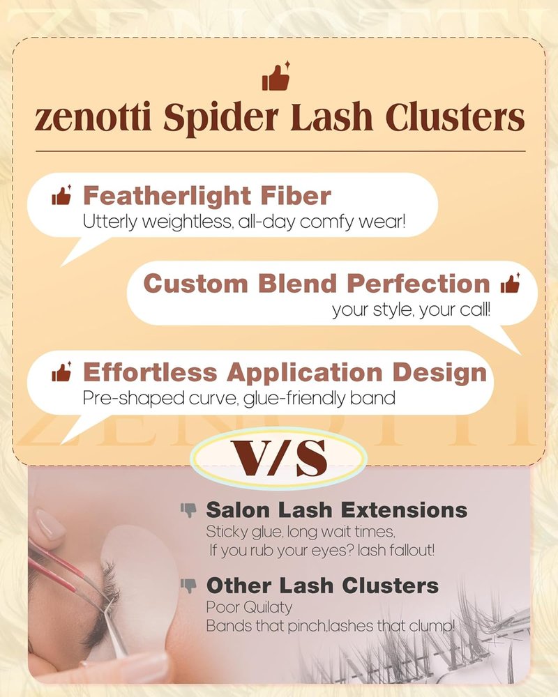 Spider Lash Clusters - Natural Breeze Wispy Eyelash Extensions | D Curl 10-16mm Clear Band Lashes