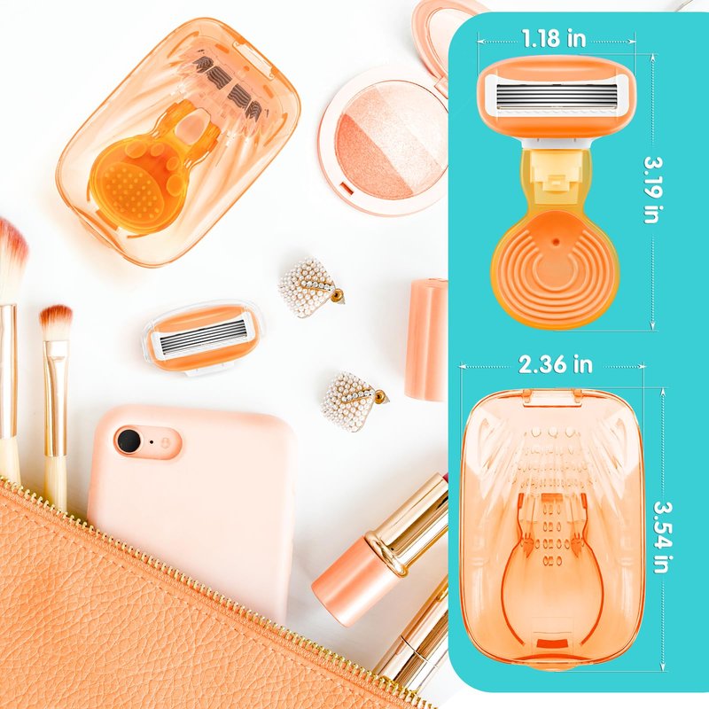 DreamGenius Travel Razors for Women Include 1 Handle and 5 Cartridges, Extra Smooth 5-Blade Travel Essentials Razor with Case for Shaving, Green