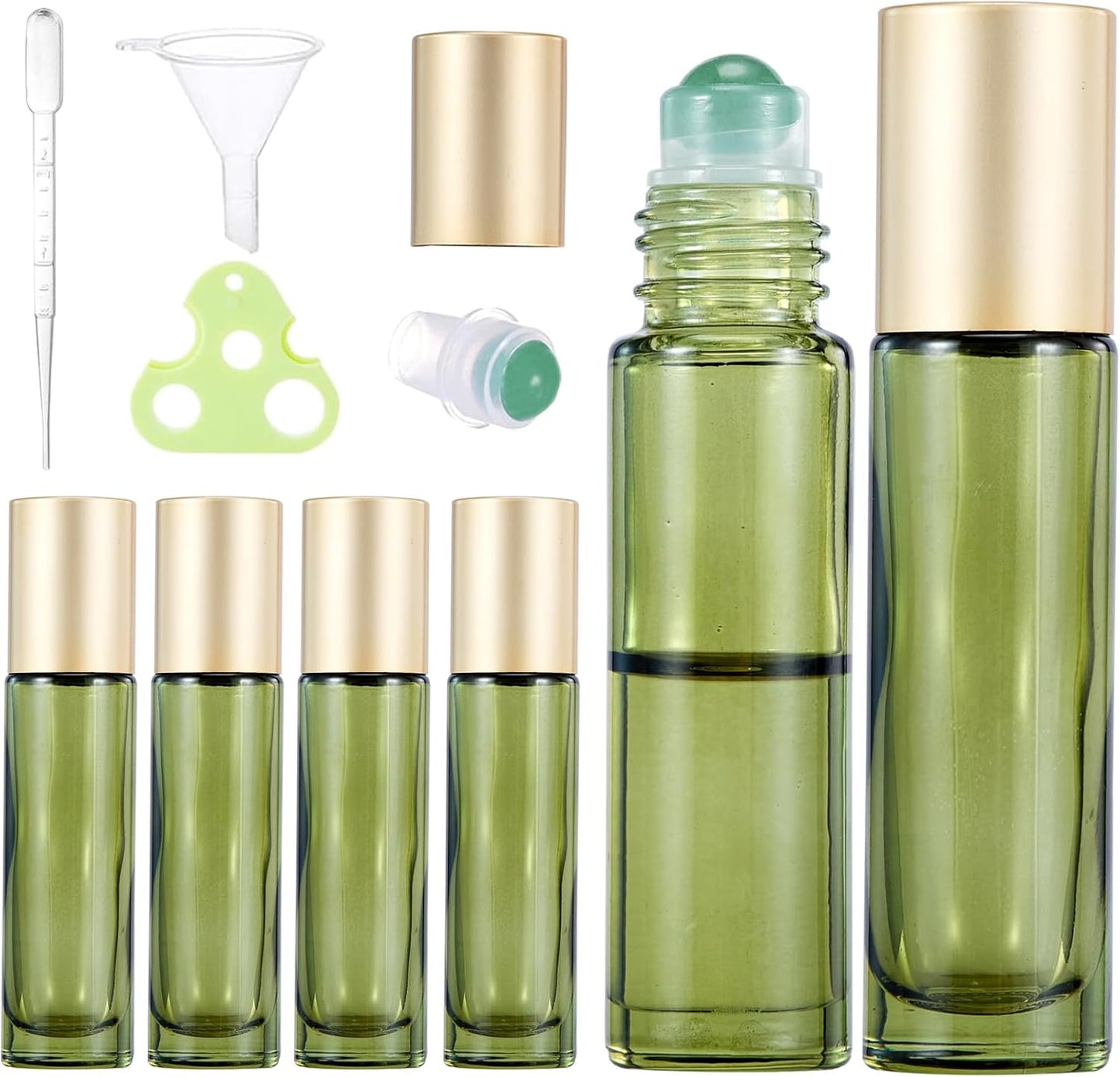 Rose Quartz Roller Bottles - 6 Pack Amber Glass Essential Oil Rollers | 10ml Leak-Proof Travel Size