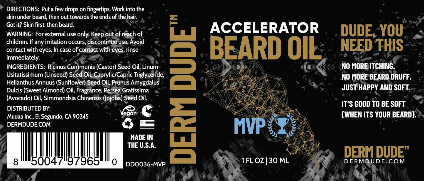 Derm Dude Accelerator Beard Growth Oil for Men | With Castor Oil & Jojoba Oil for Hair Growth | Promotes Thicker Fuller Beard | Hydrate & Soften Facial Hair, Non-Greasy - Morning Woodsy 1oz