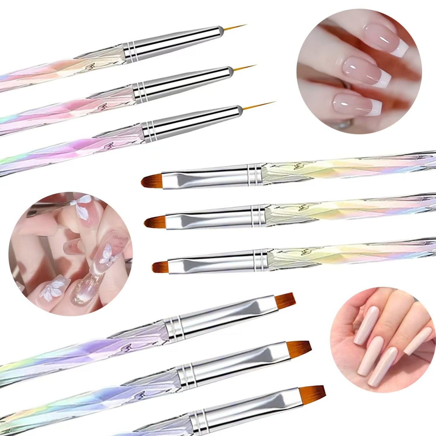 9PCS Nail Art Brush Set, Gel Polish Painting Brushes with Oval, Flat and Liner Brushes, Professional Nail Design Tools for Builder Gel, French Tip, Nail Painting and DIY Manicure