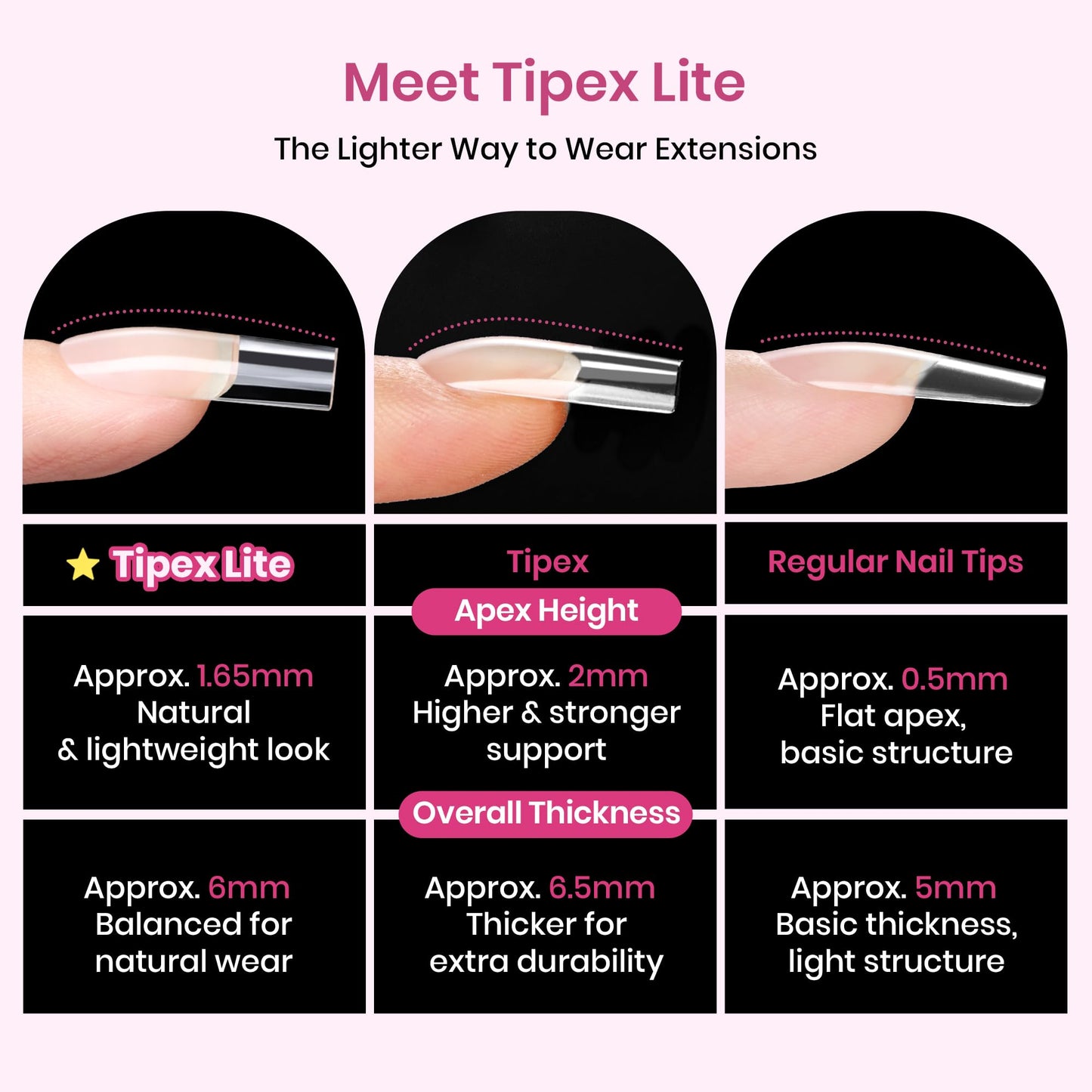 Beetles Tipex Lite Instant Apex Nail Tips, Long Stiletto, No Builder Gel Needed, 16 Sizes 00-14 for DIY Salon-look Extensions