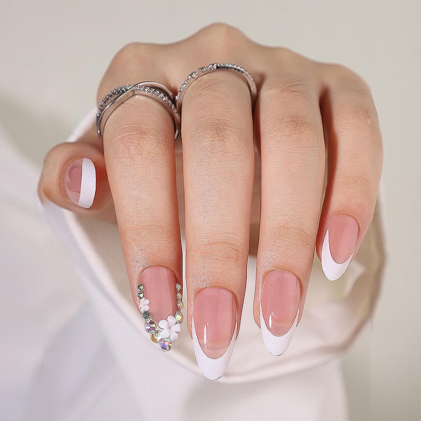 Press On Nails - Orange Almond Shape with Gold Glitter Swirl | 24 Pcs Acrylic Fake Nails for Women