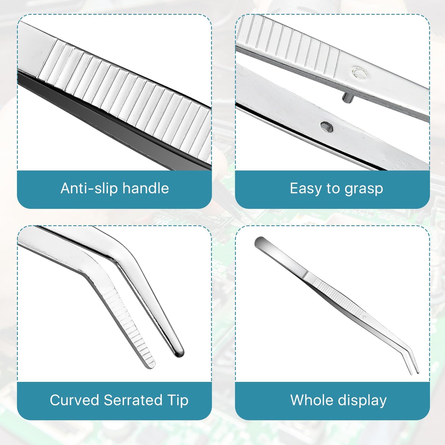 Aemygo 35 Pcs Carbon Steel Tweezers with Curved Serrated Tip, Multipurpose Craft Tweezers Non-Slip Forceps for Sewing Repairing