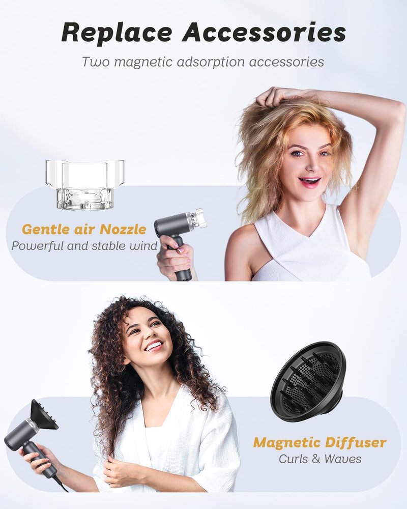 Dual Voltage Hair Dryer - High-Speed Ionic Blow Dryer for Fast Drying | Compact Travel Hairdryer with Magnetic Curly Diffuser, 100-240V