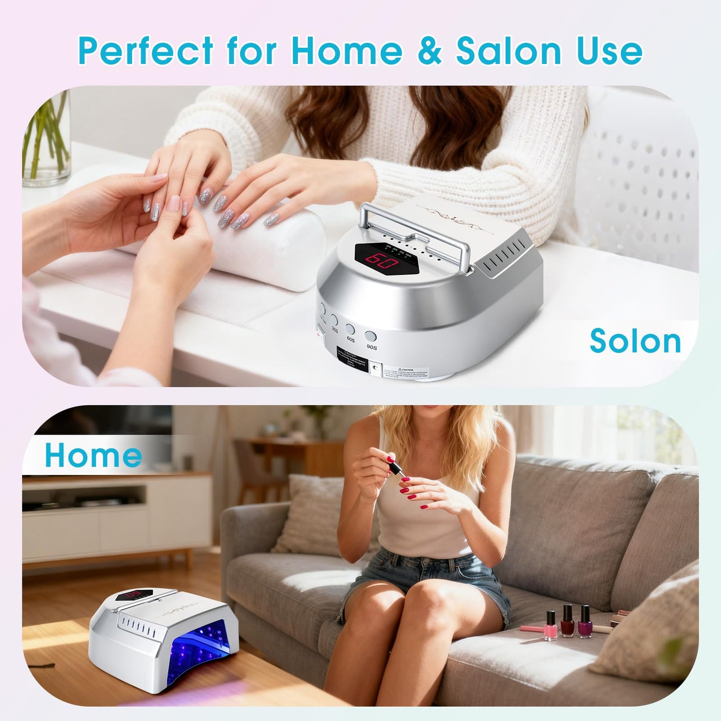 liddy art 72W UV LED Nail Lamp with Fan, Rechargeable Cordless Nail Dryer, Professional Gel Polish UV Light with Portable Handle, LCD, Auto Sensor