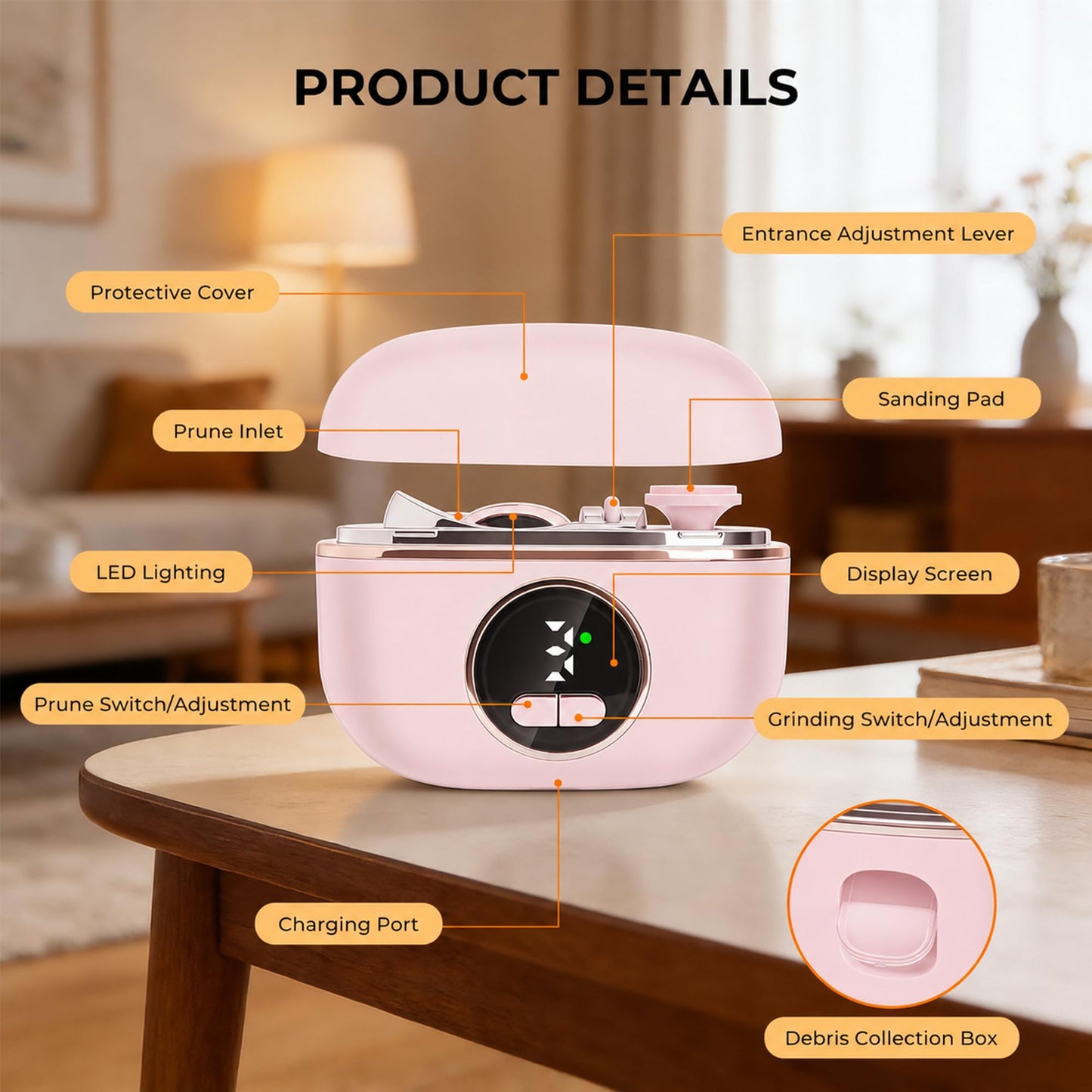 2026 3-in-1 Electric Nail Clippers for Seniors with Adjustable Dual-Slot, 3-Speed Trimming & Sanding Electric Toenail Clippers for Seniors, Adults & Kids, Debris Collection, Night Lighting, Pink 1PCS