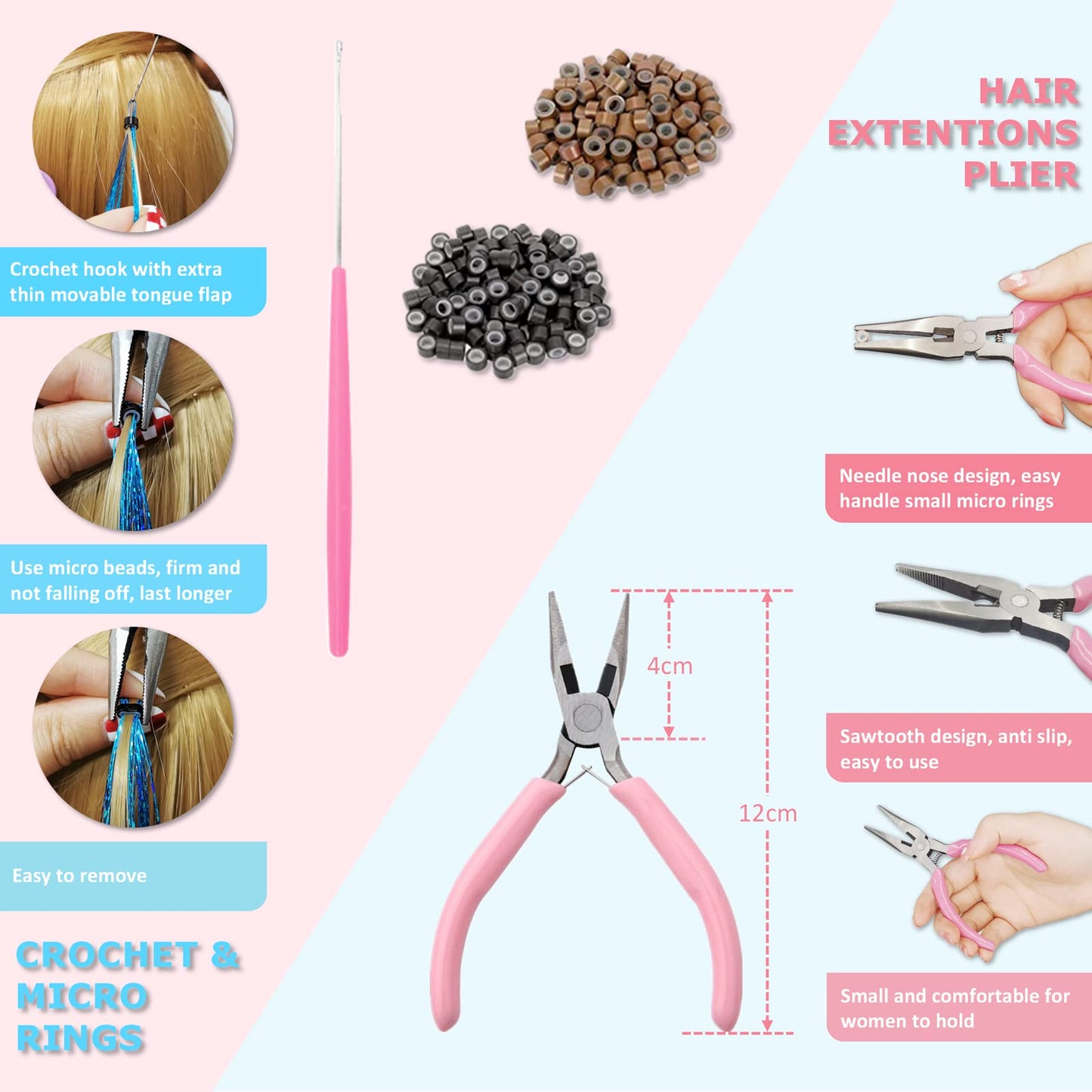 Rainbow Hair Tinsel Kit with Tools and Instruction Easy to Use 1200 Strands 48 Inches Glitter Tinsel Hair Extensions for Women and Girls, Sparkling Shinny Fairy Hair Accessories for Christmas New Year Halloween Cosplay Party