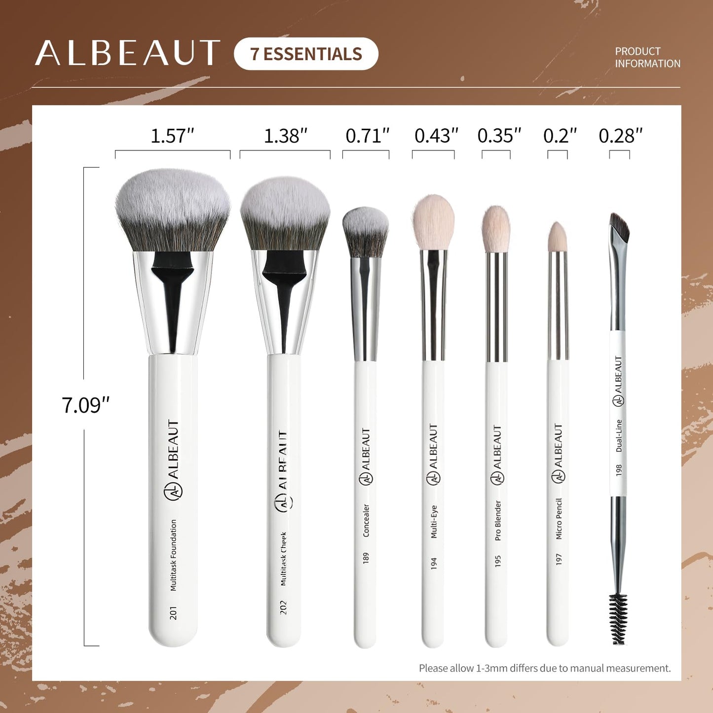 Makeup Brushes Set, Albeaut 7Pcs Face Eyeshadow Brushes Kit with Preminum Bristles Liquid Foundation Concealer Blending Tools Professional & Travel Bag