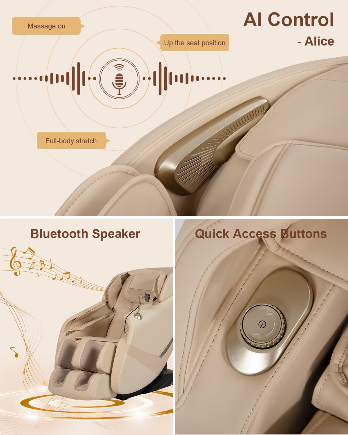 RELX 2026 Full Body Massage Chair - Zero Gravity Shiatsu with Heating, AI Control & 13 Modes | Beige