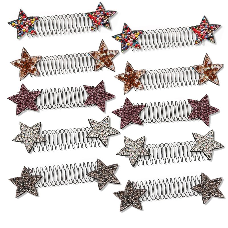 10 Pieces Star Rhinestone Broken Hair Comb for Black Women, Broken Hai Comb Clip for Small Broken Finishing Fixing