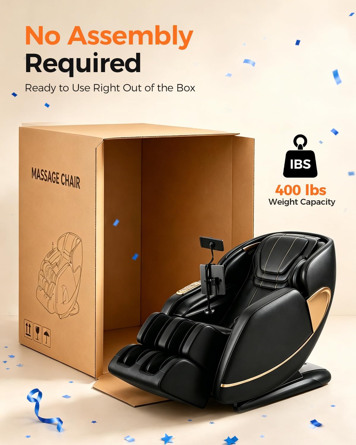 4D Full Body Massage Chair - AI Voice Control, Heated Recliner, PU Leather | Black