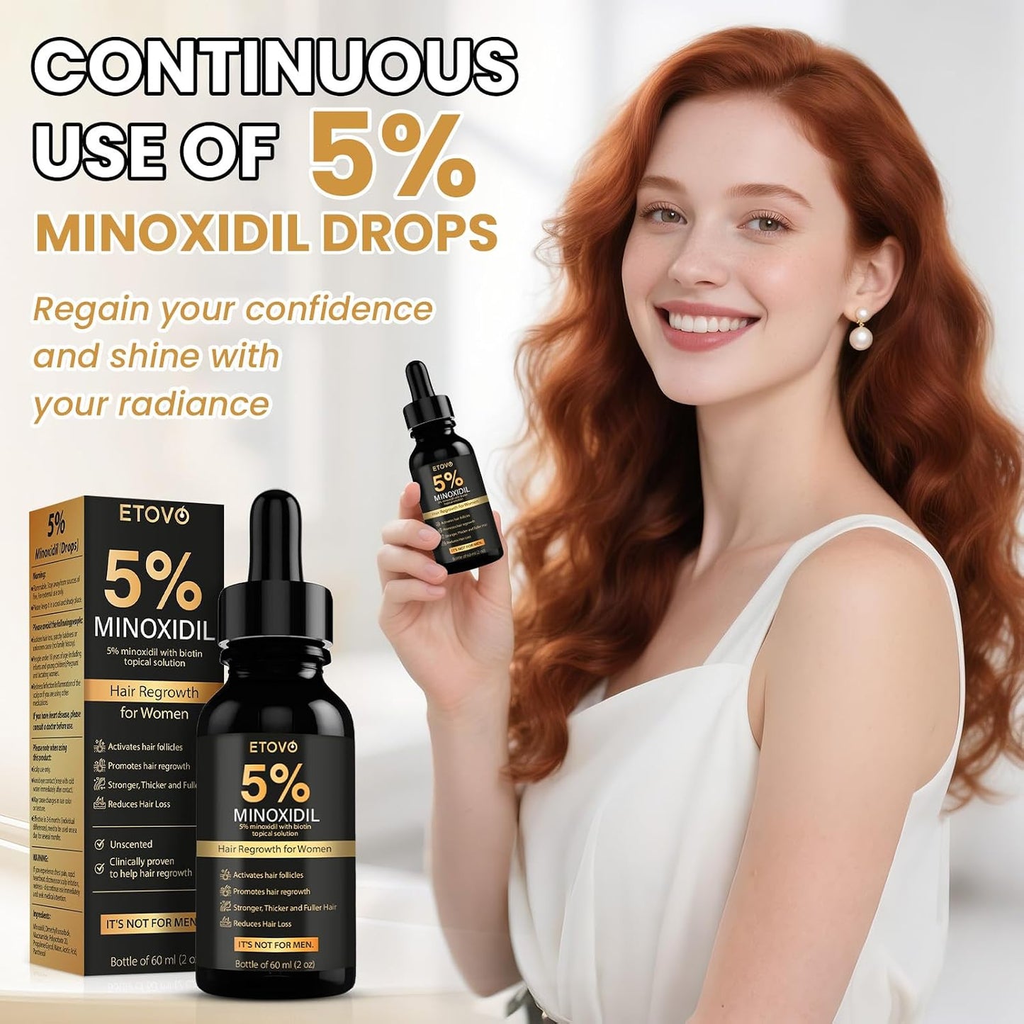 Minoxidil Hair Growth Serum for Women - Thicker, Fuller Hair | 3 Bottles of 2oz