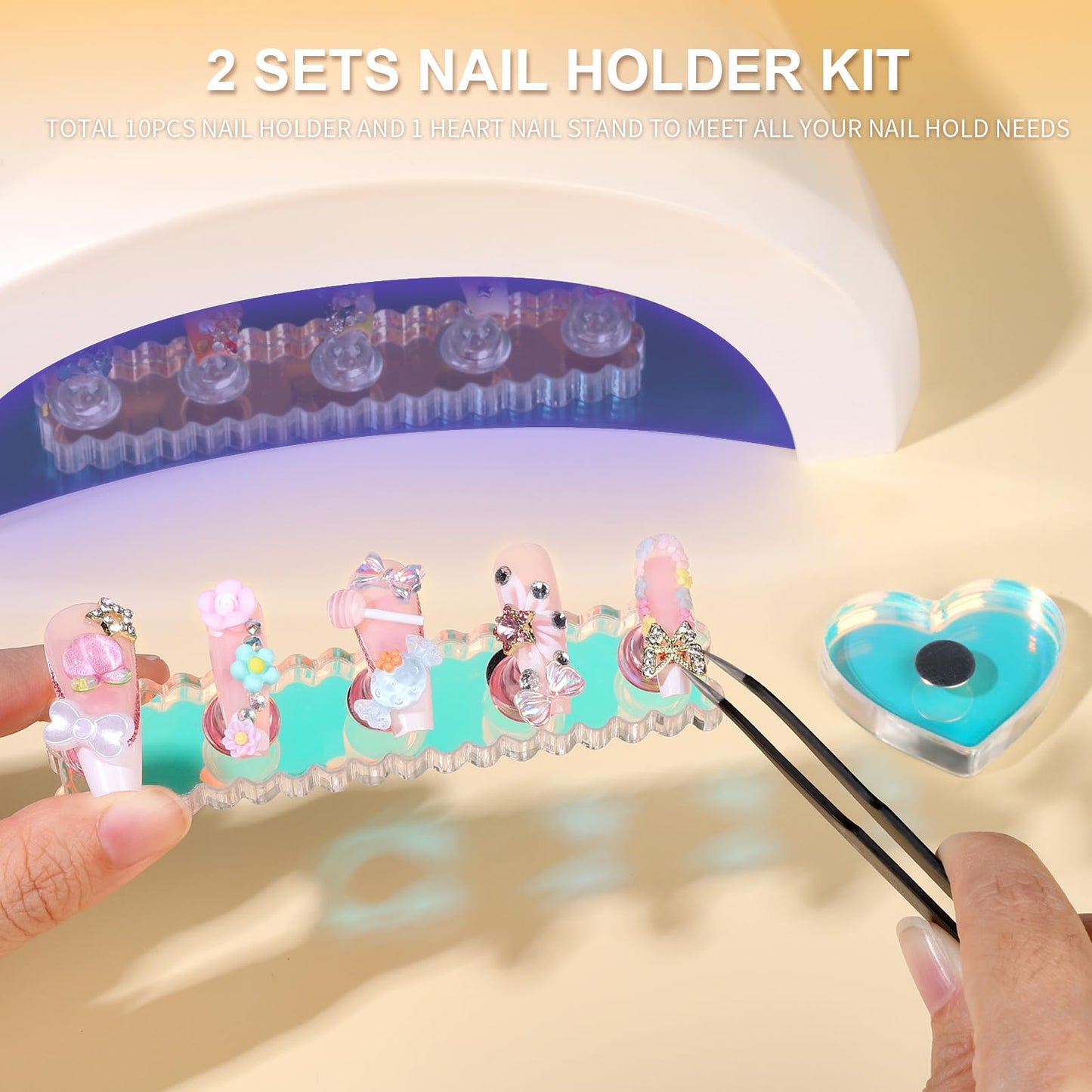 Fandamei Nail Stand, 2 Set Nail Holder for Painting Nails, Press on Nail Stand, Nail Stands for Nail Art. Magnetic Acrylic Nail Practice Display Stands with Double-sided Tape