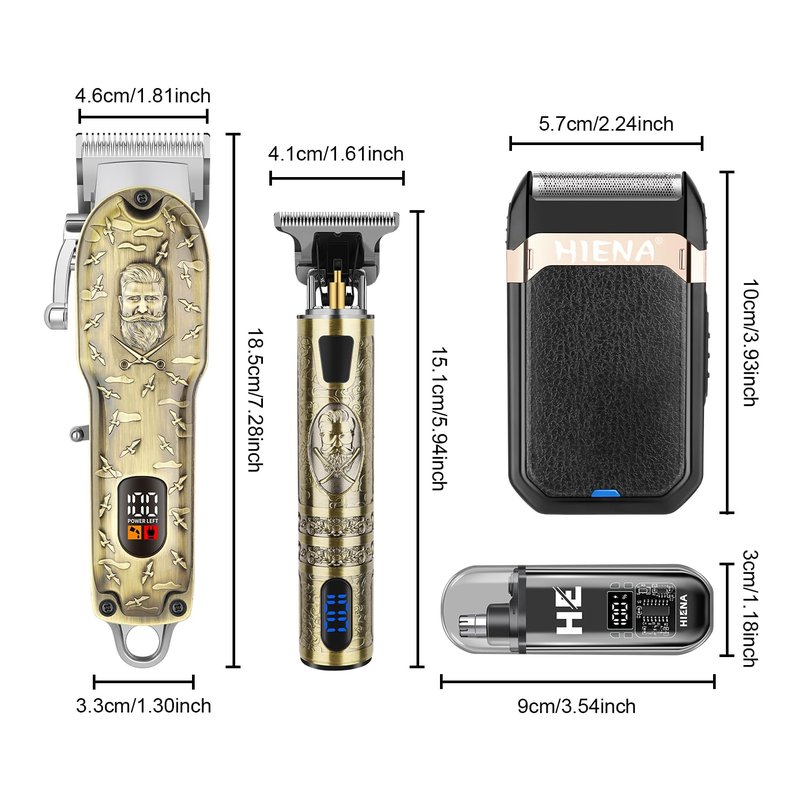 HIENA PRO Hair Clippers for Men Professional, Cordless Barber Clipper and T-Blade Beard/Hair Trimmer Set, Electric Razor Foil Shaver Nose Trimmer Barber Kit, Men's Hair Cutting Kit