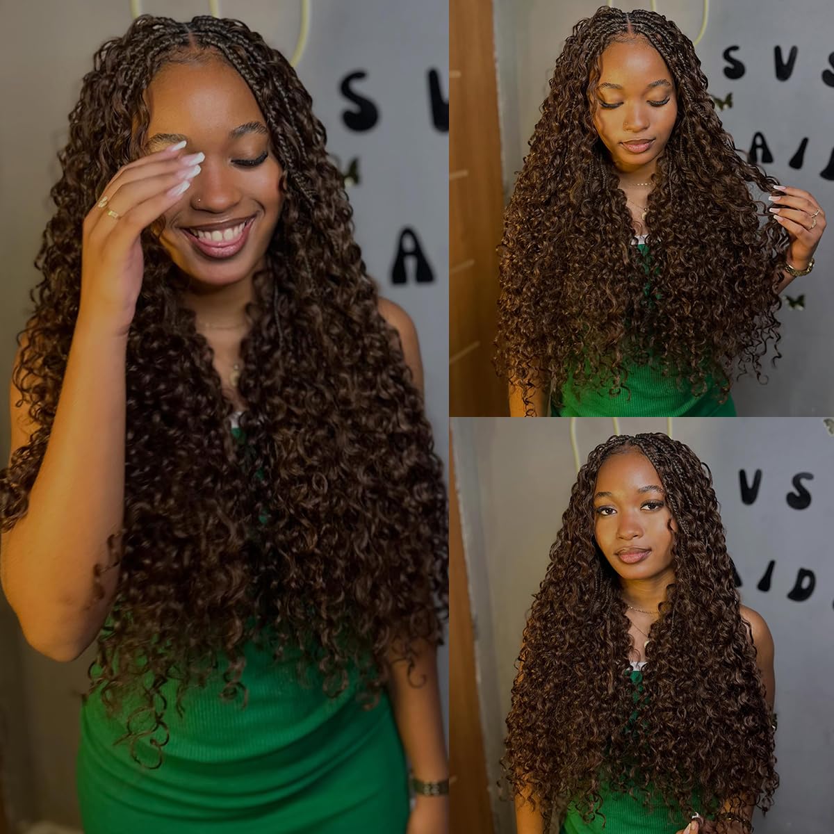 Burmese Curly Feather Crochet Human Hair 20 Inch Chocolate Brown 4# Color Miracle Knots Pre-Separated 50 Strands 60g Human Crochet Hair for Black Women Lightweight Invisible Extensions