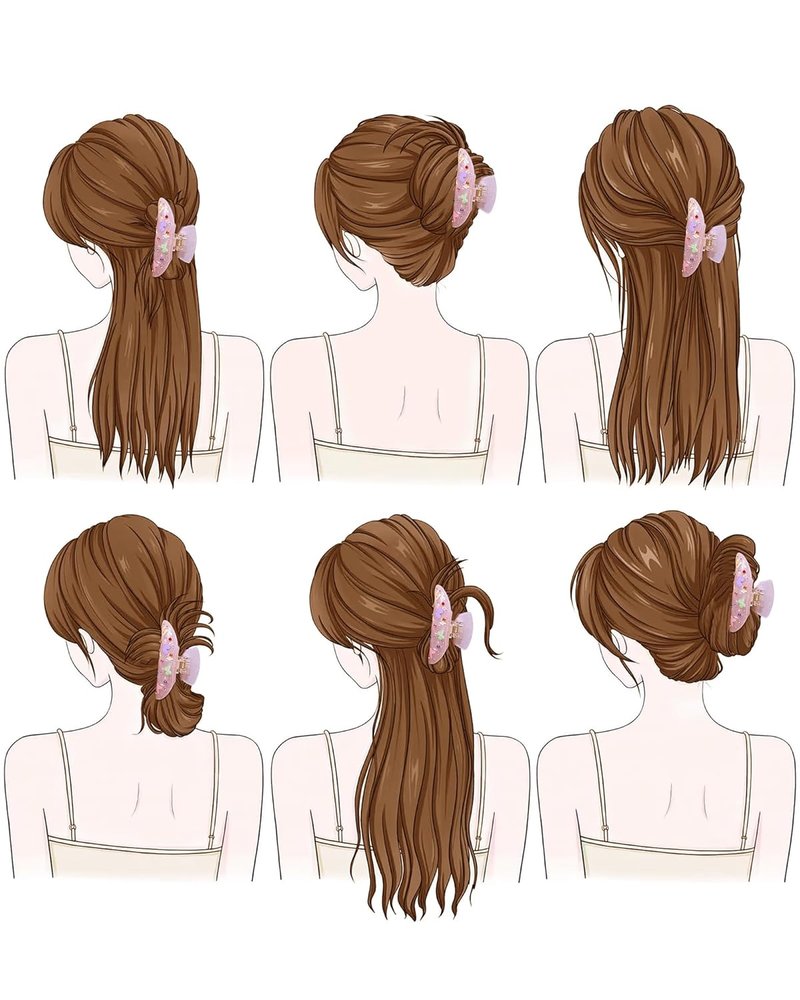 Bow Printed Hair Claw Clips - Non-Slip Medium Grip Clips with Colored Zircon | 3.74” Acrylic Jaw Clips (Pink, Gray, Skin Color)