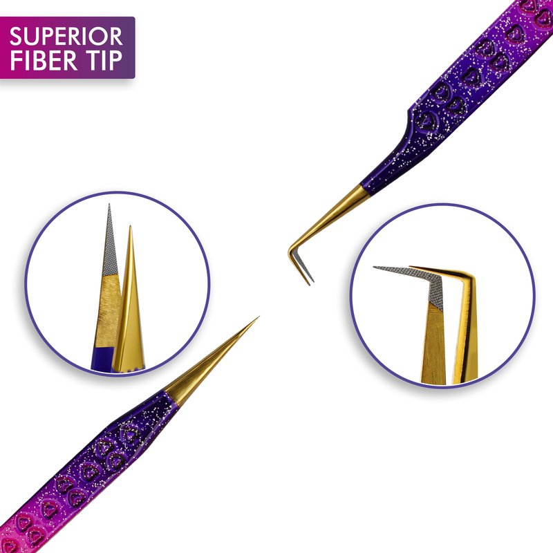 Precision Eyelash Extension Tweezers with Fiber Tip, Volume & Isolation Tweezers, Japanese Stainless Steel.