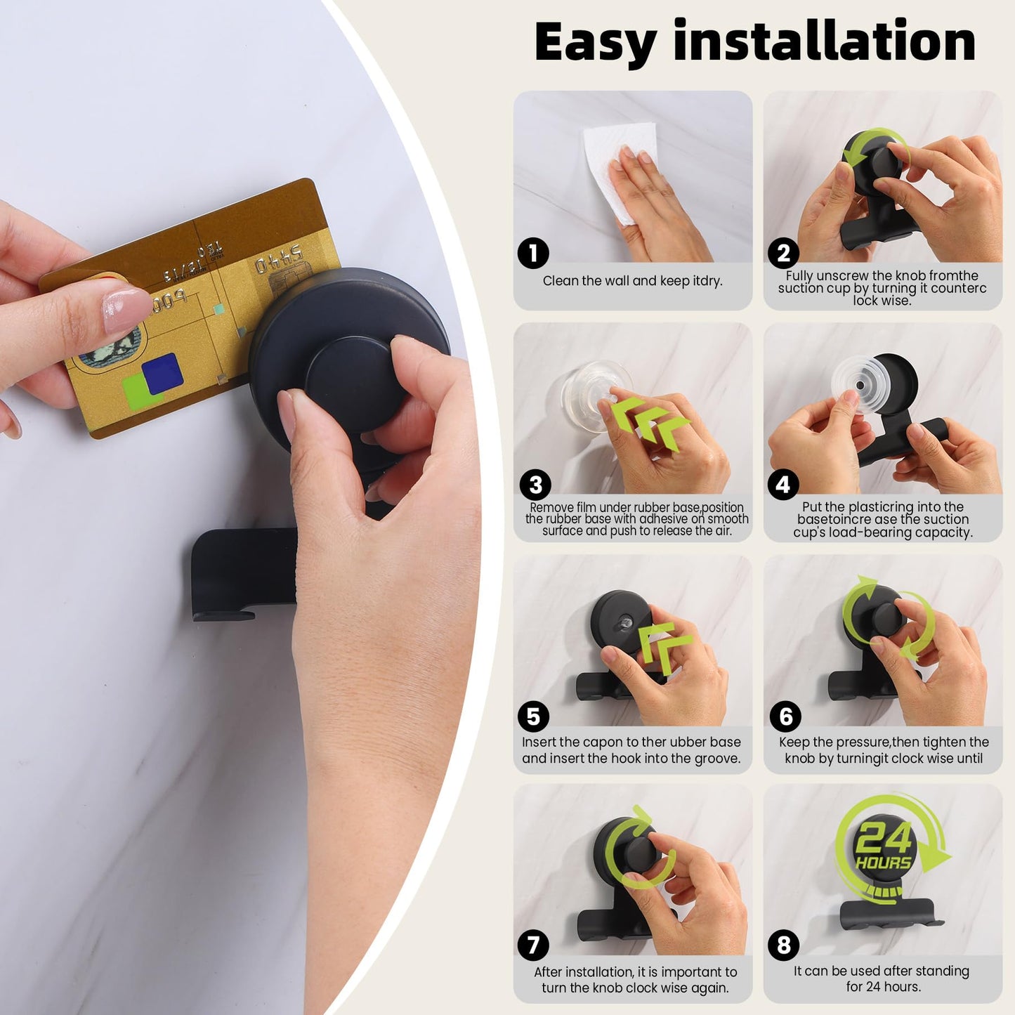 Supopular Suction Cup Razor and Shaver Holder for Shower, Heavy-Duty Stainless Steel No-Drill Bathroom Wall Hook for Towel, Loofah, Damage-Free and Reusable, Easy Install and Remove (2, Matte Black)