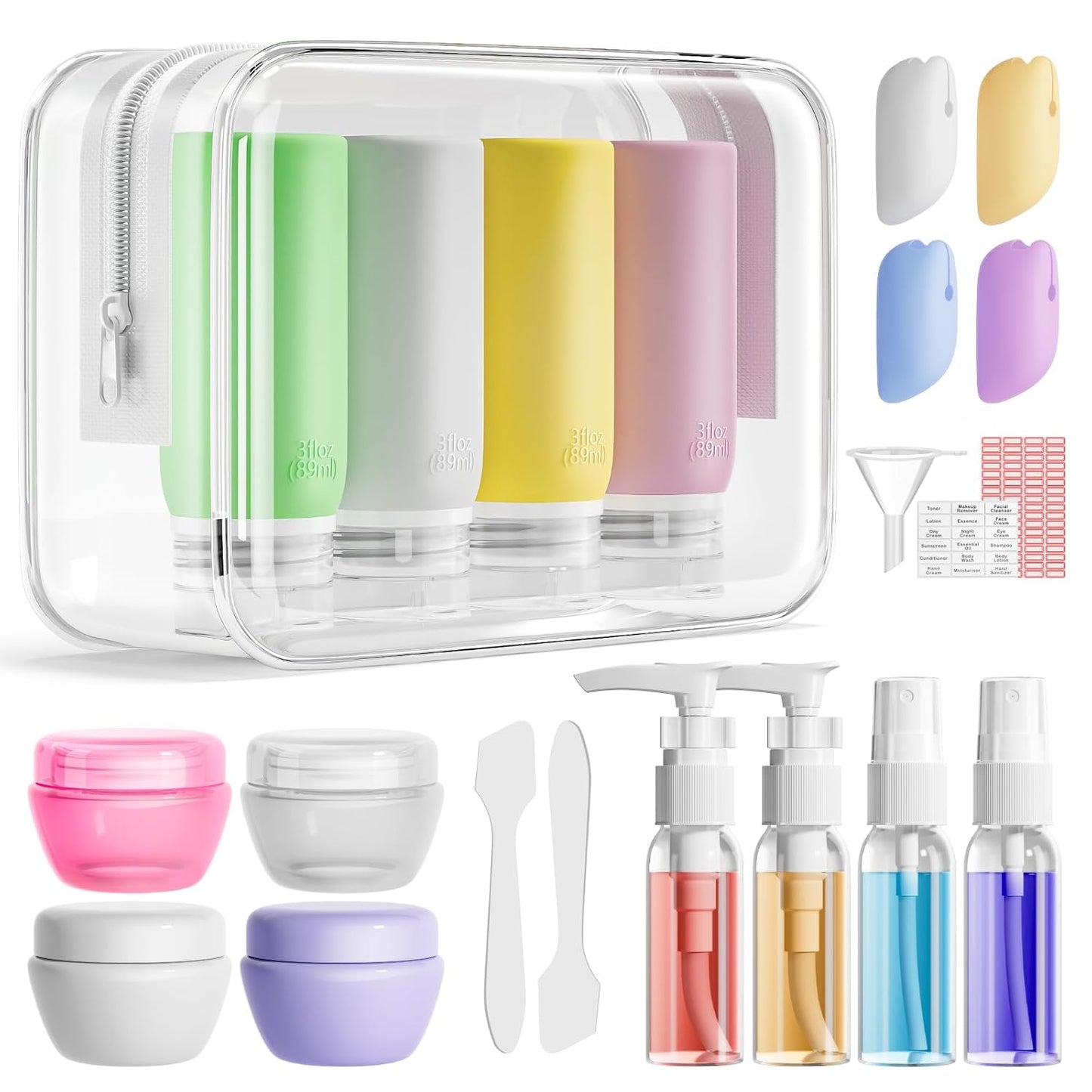 Travel Bottles for Toiletries - 21 Pack Leak-Proof Silicone Containers | TSA Compliant, BPA Free, Yellow
