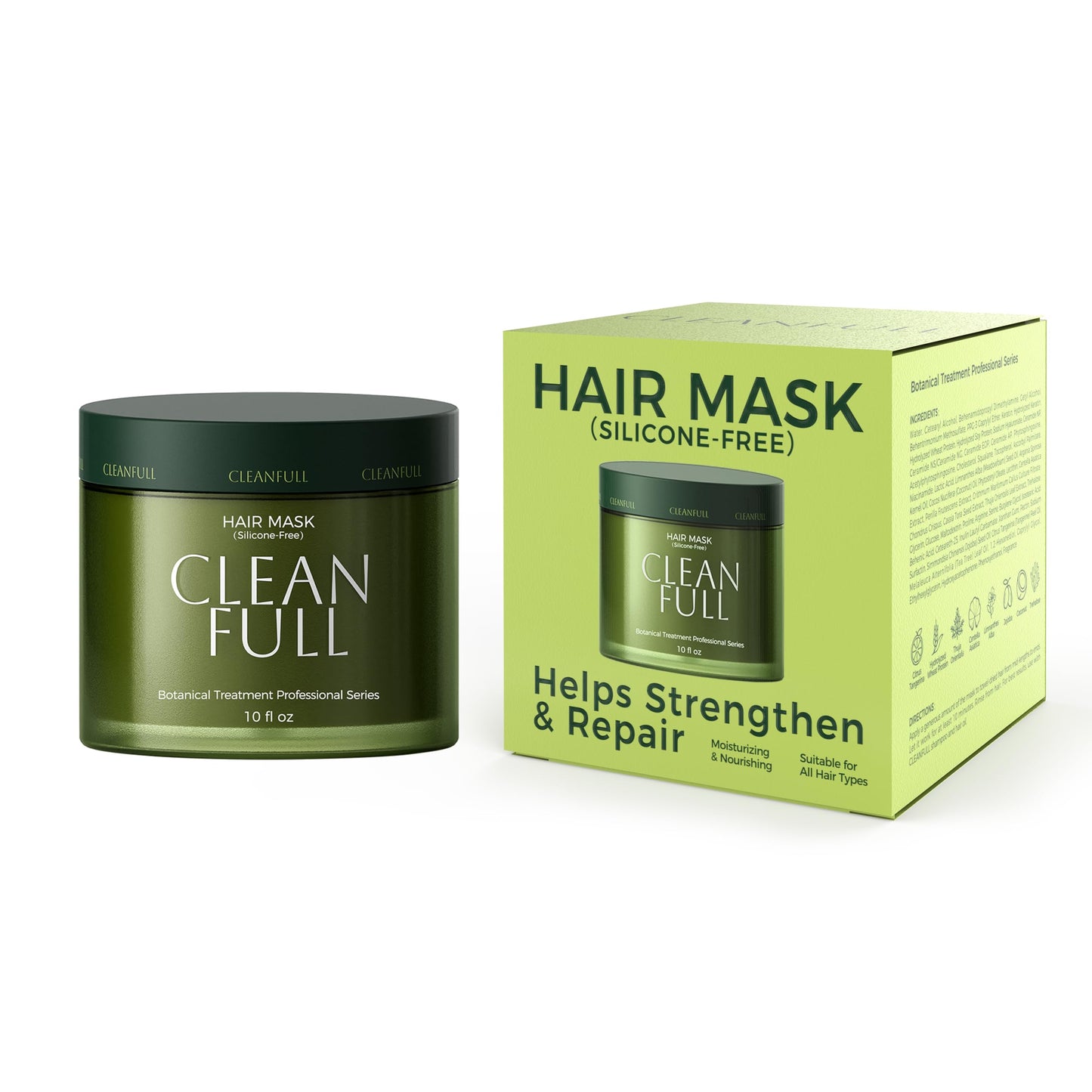 CLEANFULL Botanical Keratin Hair Mask, Silicone Free Hair Treatment Deep Repair Conditioner for Dry Damaged Hair, Reverse from Bleach, Color & Heat, Vegan (10fl oz)
