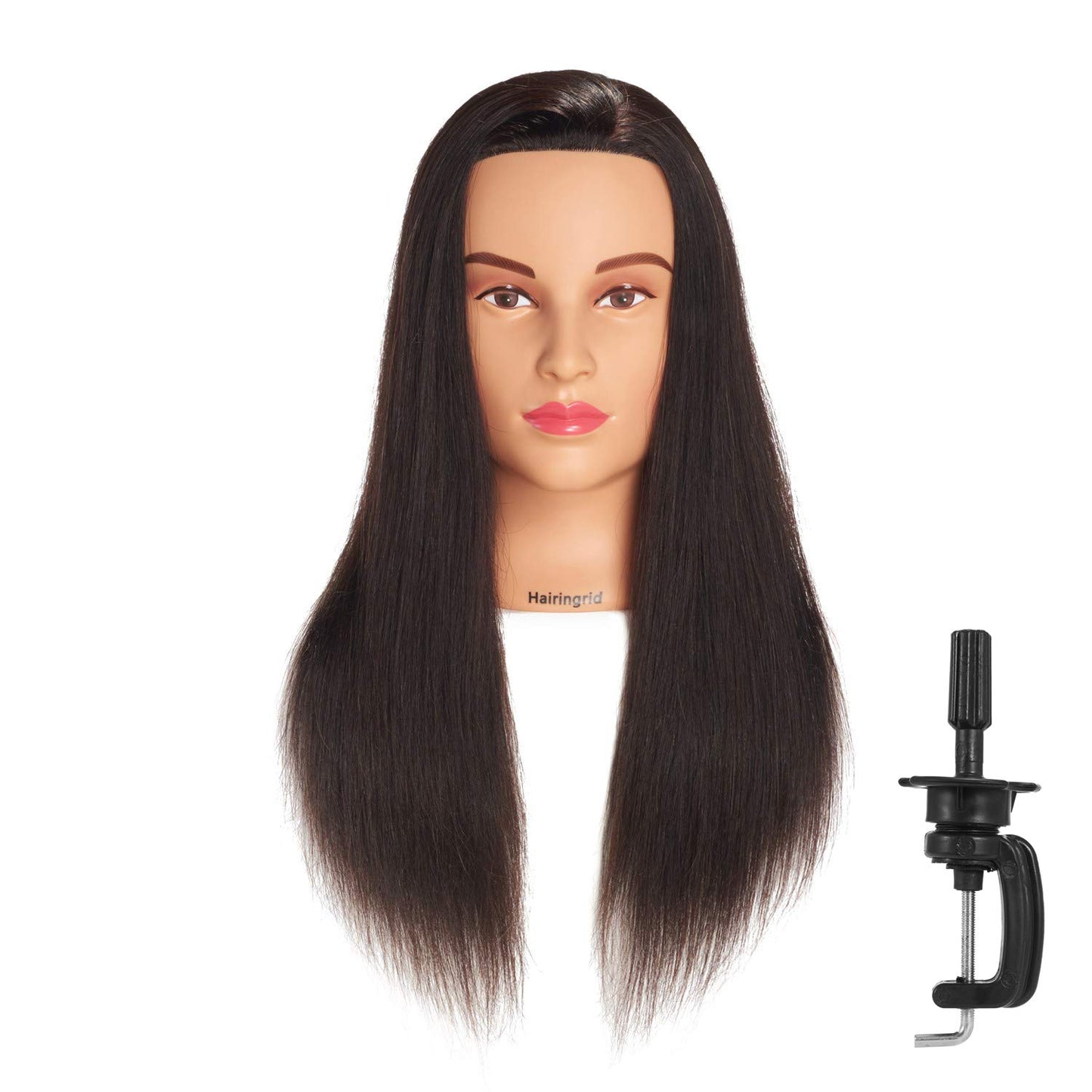 Hairingrid Mannequin Head - 20-22” 100% Human Hair Training Head with Clamp Holder