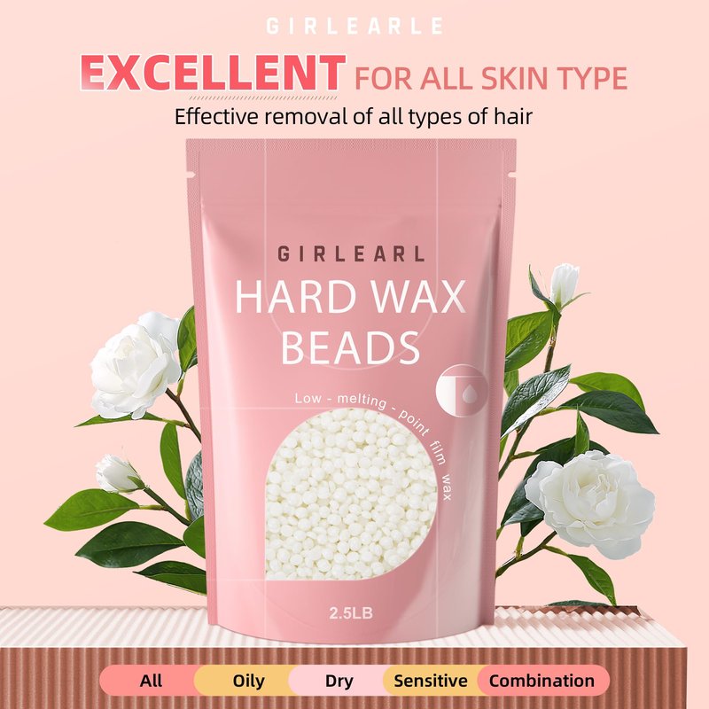 GIRLEARLE 2-Pack Hard Wax Beads, 2.5lb Unscented for Brazilian Bikini & Sensitive Skin, 2.5lb Rose for Face & Body, Legs, Eyebrow, Facial Coarse Hair