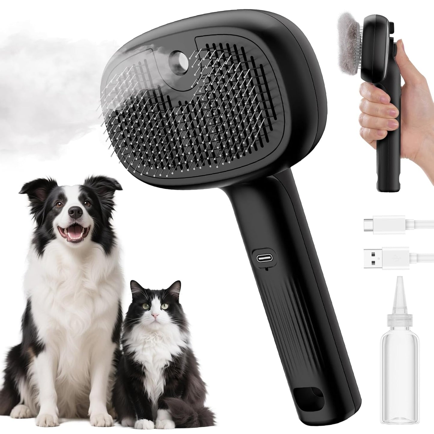 Pecute Cat Steam Brush - Self-Cleaning Grooming Tool with 2 Spray Modes | Large Capacity Tank for Shedding & Massaging