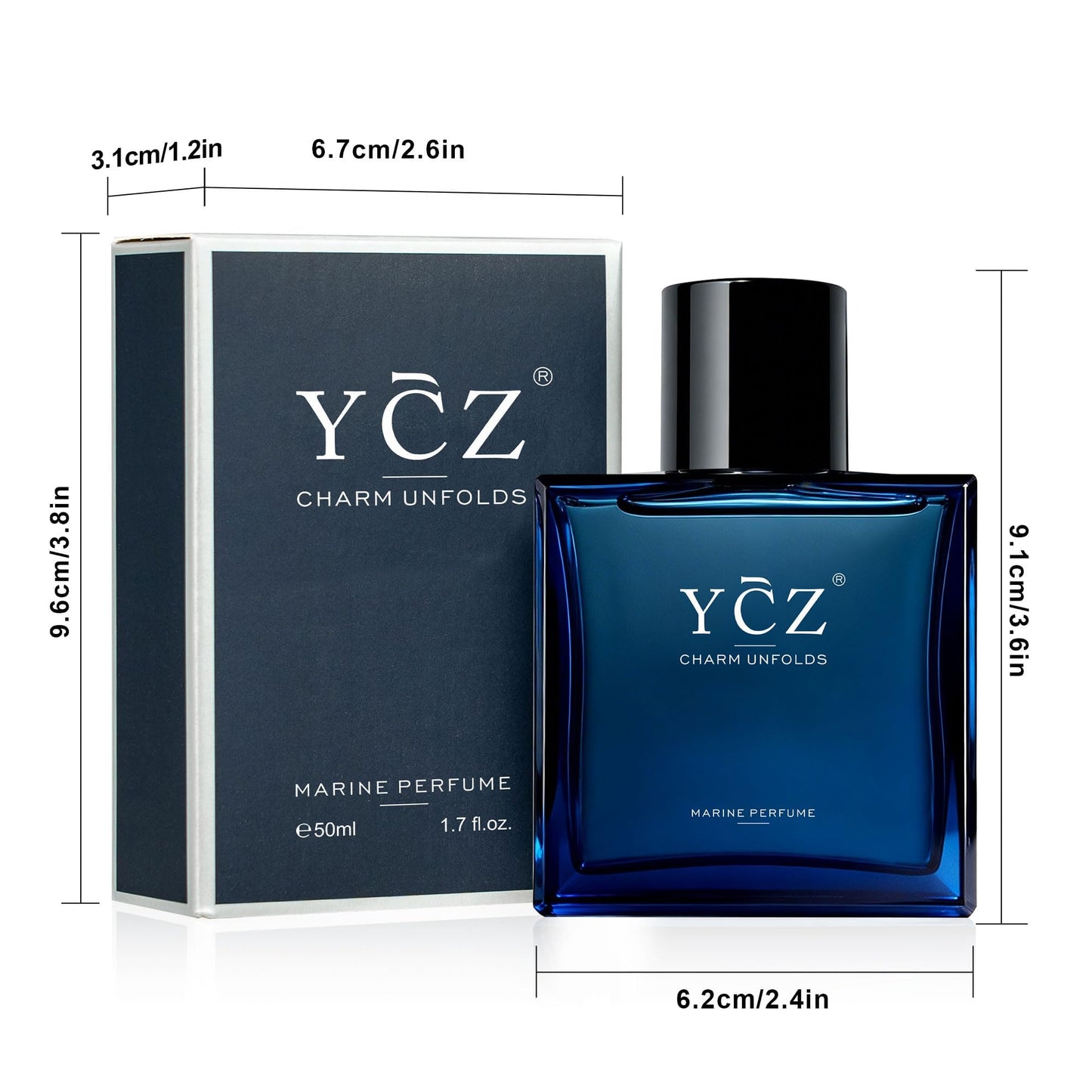Ycz Charm Unfolds Marine Eau De Parfum for Men, Long Lasting Cologne with Fresh Marine & Oriental Woody Notes, 1.7 Fl Oz Masculine Fragrance for Daily Wear, Date Night, Travel & Gifts for Men
