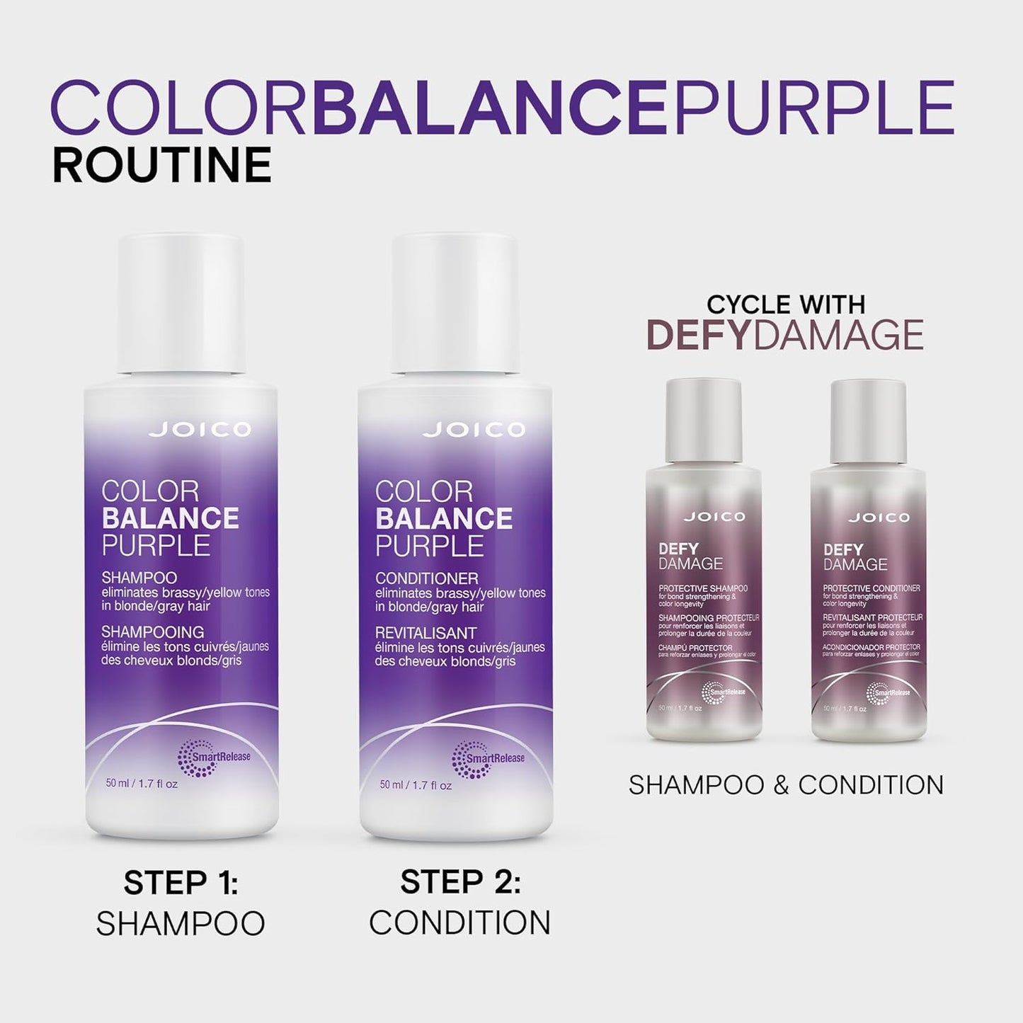 Joico Color Balance Purple Shampoo - Eliminate Brassy Tones & Boost Shine | For Cool Blonde & Gray Hair | UV Protection with Rosehip Oil & Green Tea Extract