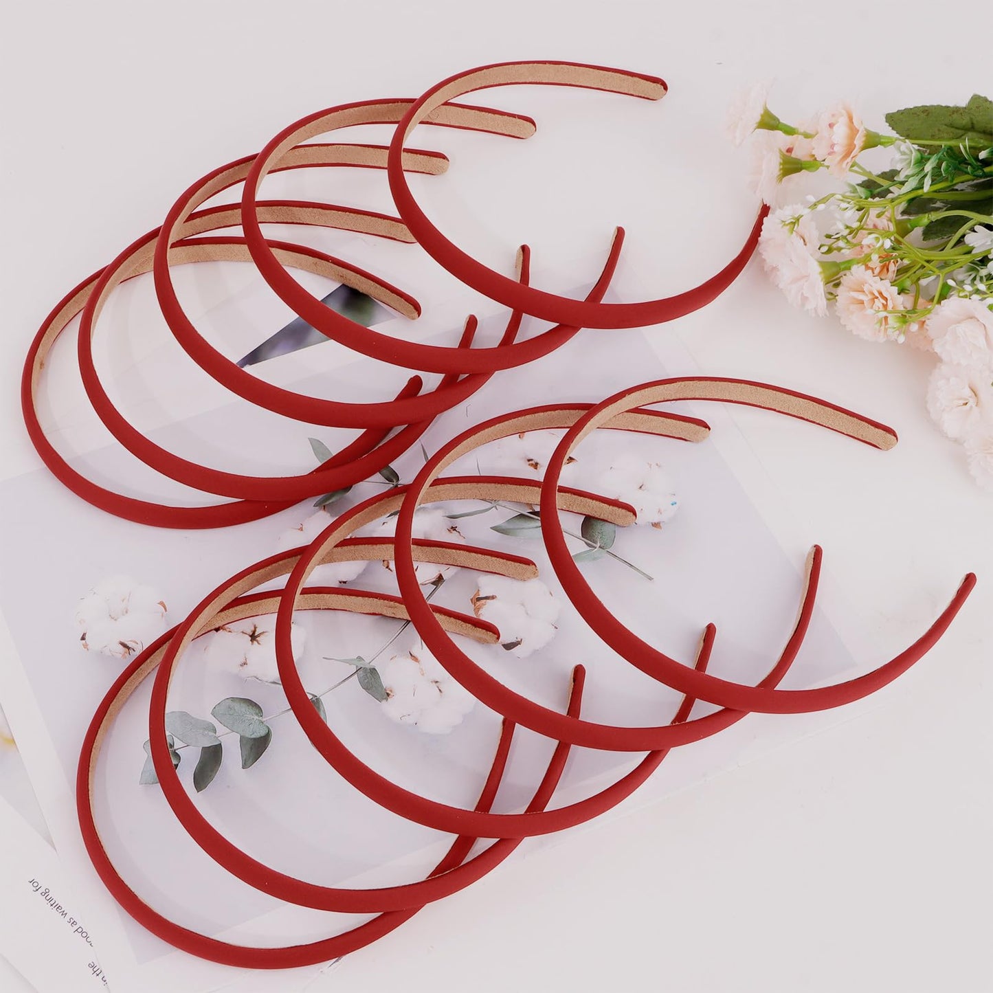 Wecoe Dark Red Narrow Satin Headbands, 10pcs Non Slip Fashion Hair Bands for Women' Hair - Holiday Accessories