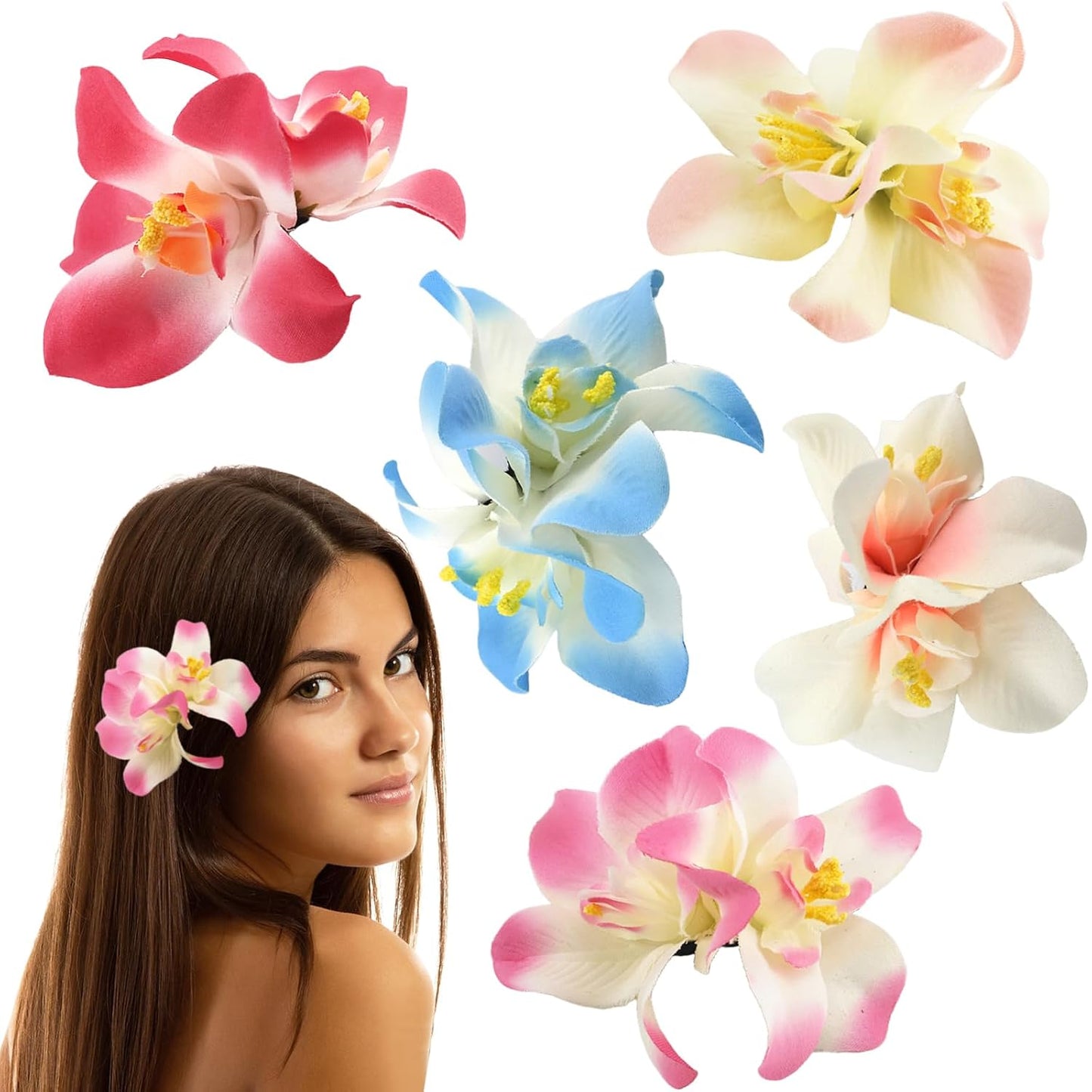 Hawaiian Artificial Flower Hair Clip - Tropical Floral Headdress Pins for Women | 5 Vibrant Colors