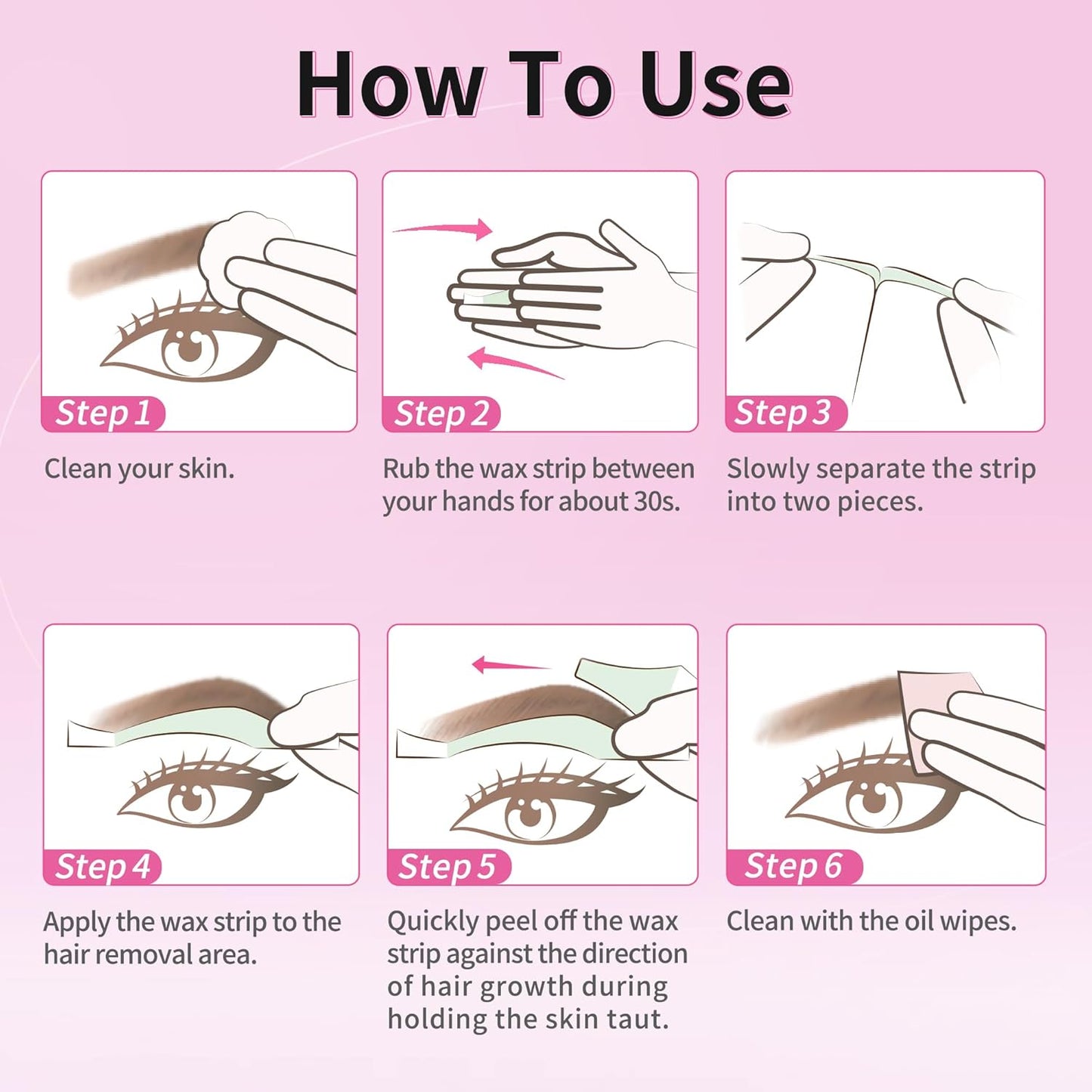 Facial Wax Strips for Hair Removal - Eyebrow Wax Strips | 24 Count with 4 Calming Oil Wipes for All Skin Types