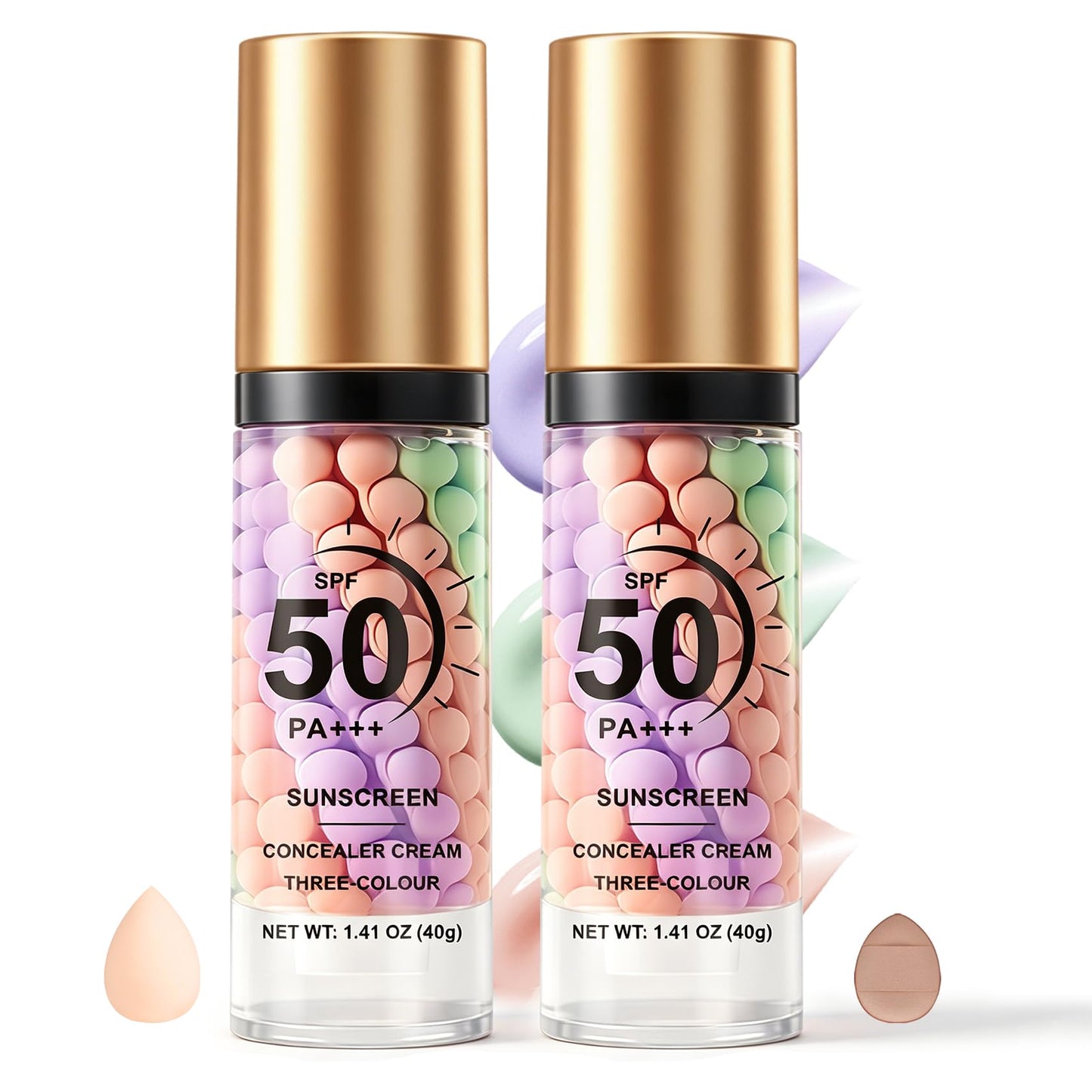 2PCS 3 In 1 Primer for Face Before Makeup SPF 50 Sunscreen with Sponge