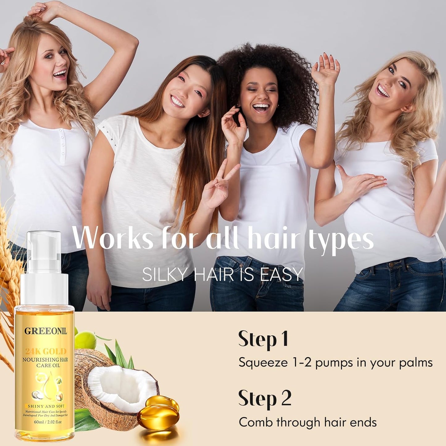 Hair Oil Treatment - Argan, Coconut & Olive Oils | Nourish & Smooth Frizz - 2 Pack for All Hair Types
