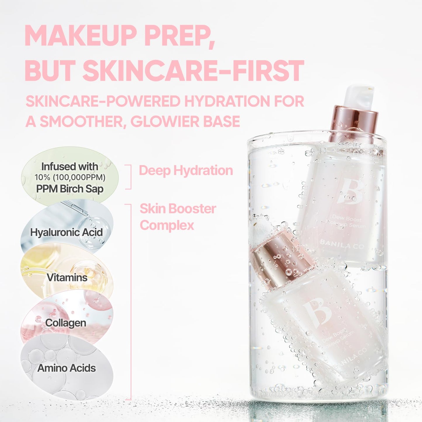 BANILA CO Dew Boost Makeup Serum | Bounce-back Supple Hydration & Natural Makeup Glow | Hydrating Prep & Grip Primer for Radiant Glass Skin | Dewy-Plump Finish Face Base (30ml / 1.01 fl oz)