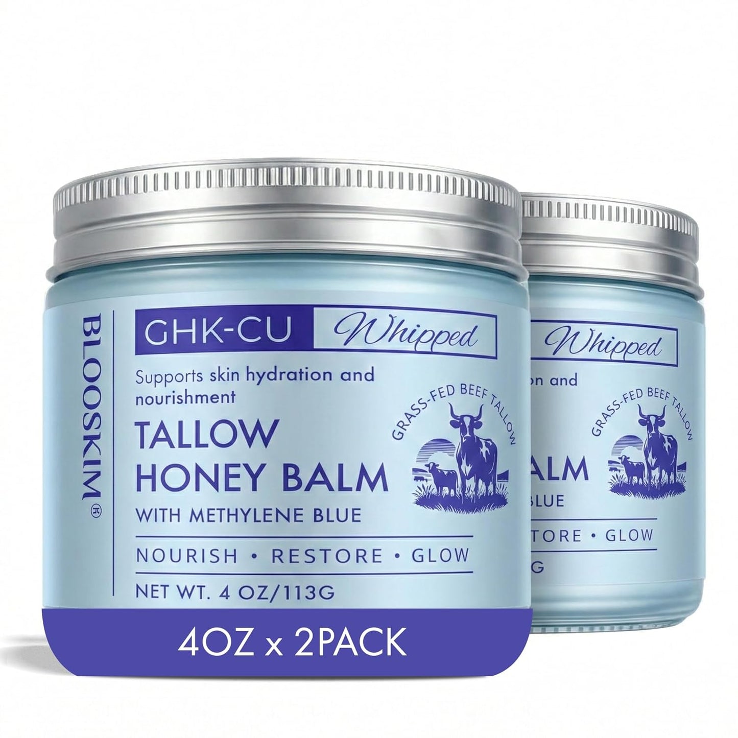 Copper Peptide GHK-Cu Balm | Grass-Fed Beef Tallow Moisturizer for Mature Skin - Hydrating Face & Body Cream with Methylene Blue, Manuka Honey & Vitamin E – 4 oz