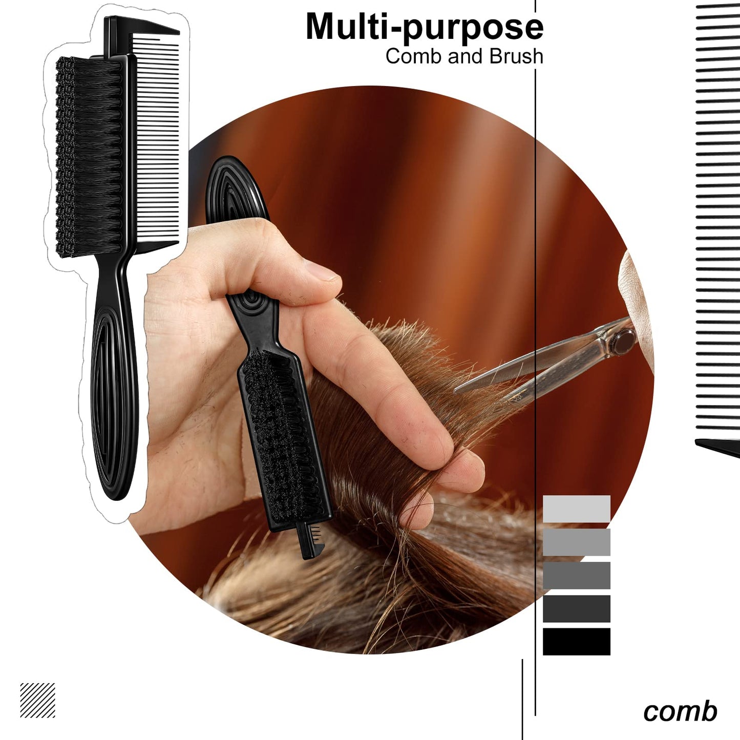 Rozer 4 Pcs Barber Fade Brush 2-in-1 Comb for Clipper Cleaning – Barber Grade Hair Brush Tool for Barbers, Stylists & Home Use
